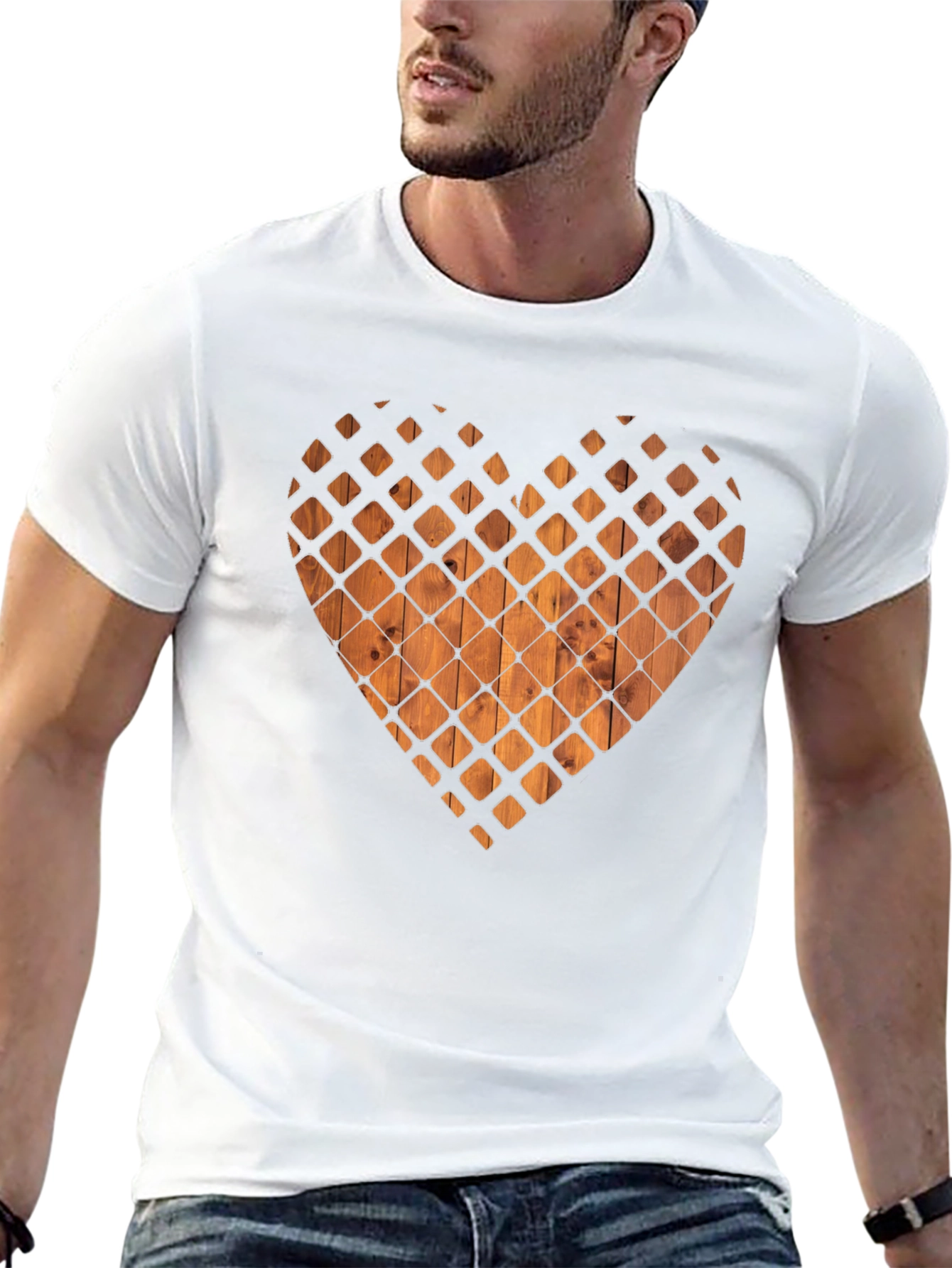 Wooden Heart Graphic Tee - Stylish Black T-Shirt