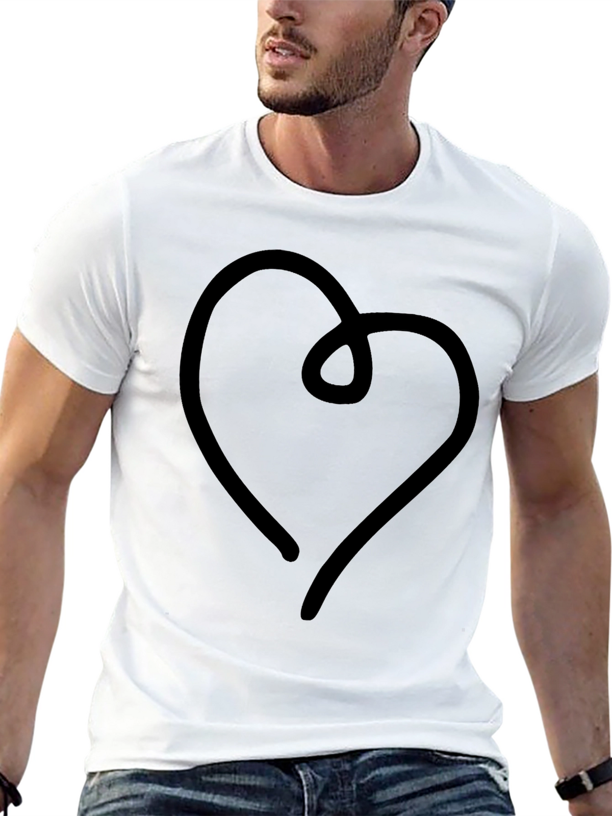 Modern Heart Line Art Black T-Shirt