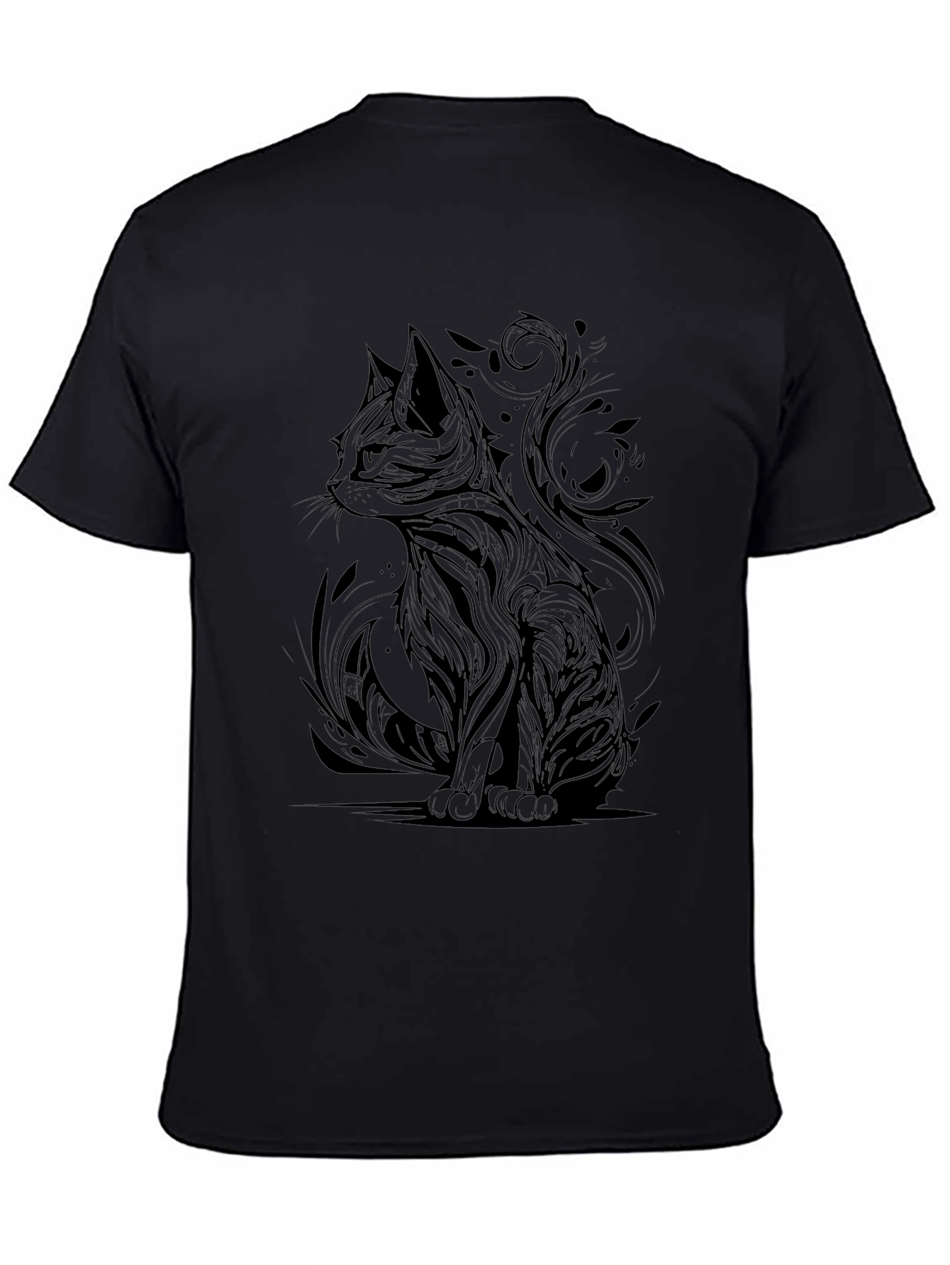 Abstract Cat Graphic Print Black T-Shirt