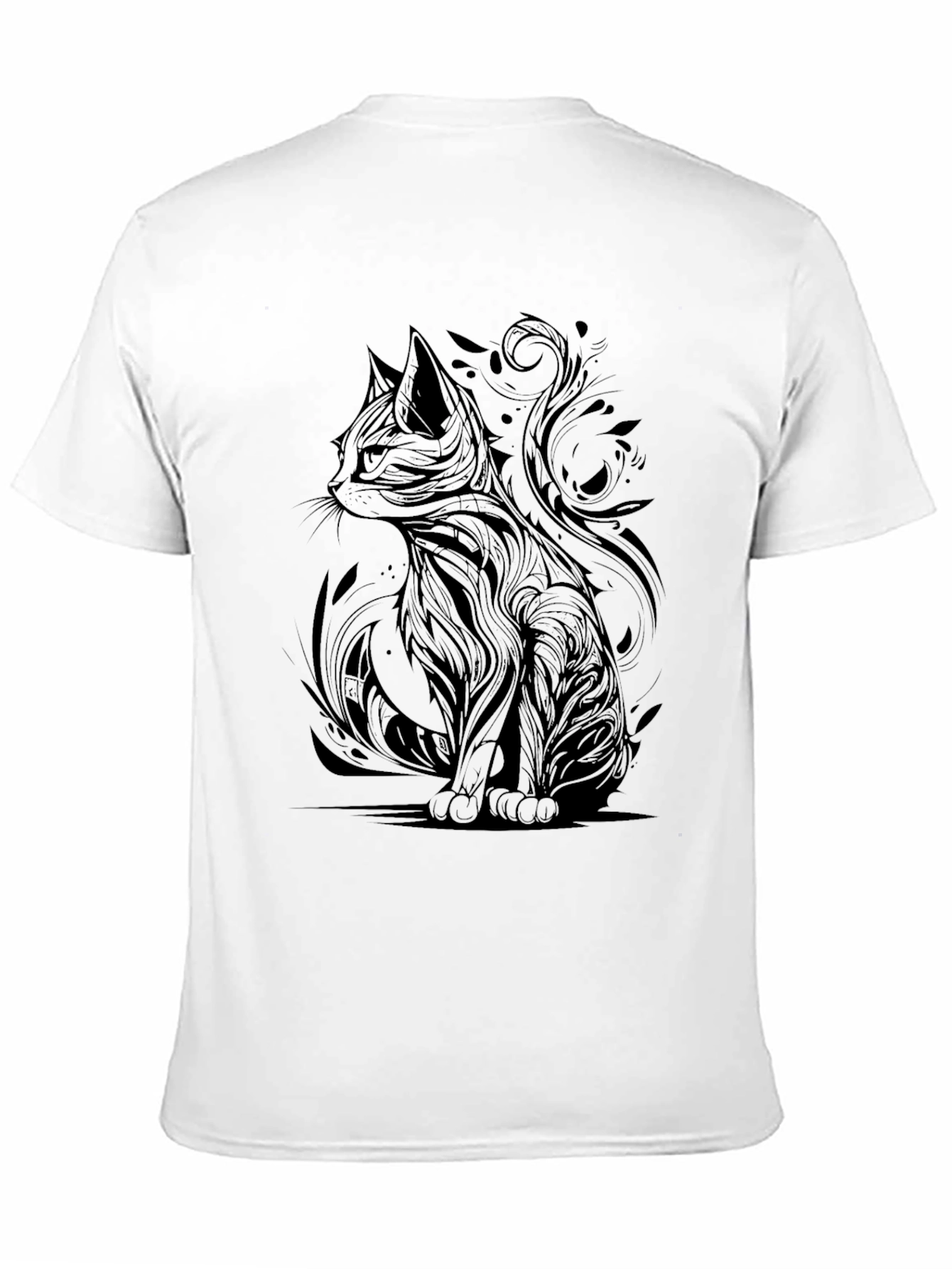 Abstract Cat Graphic Print Black T-Shirt