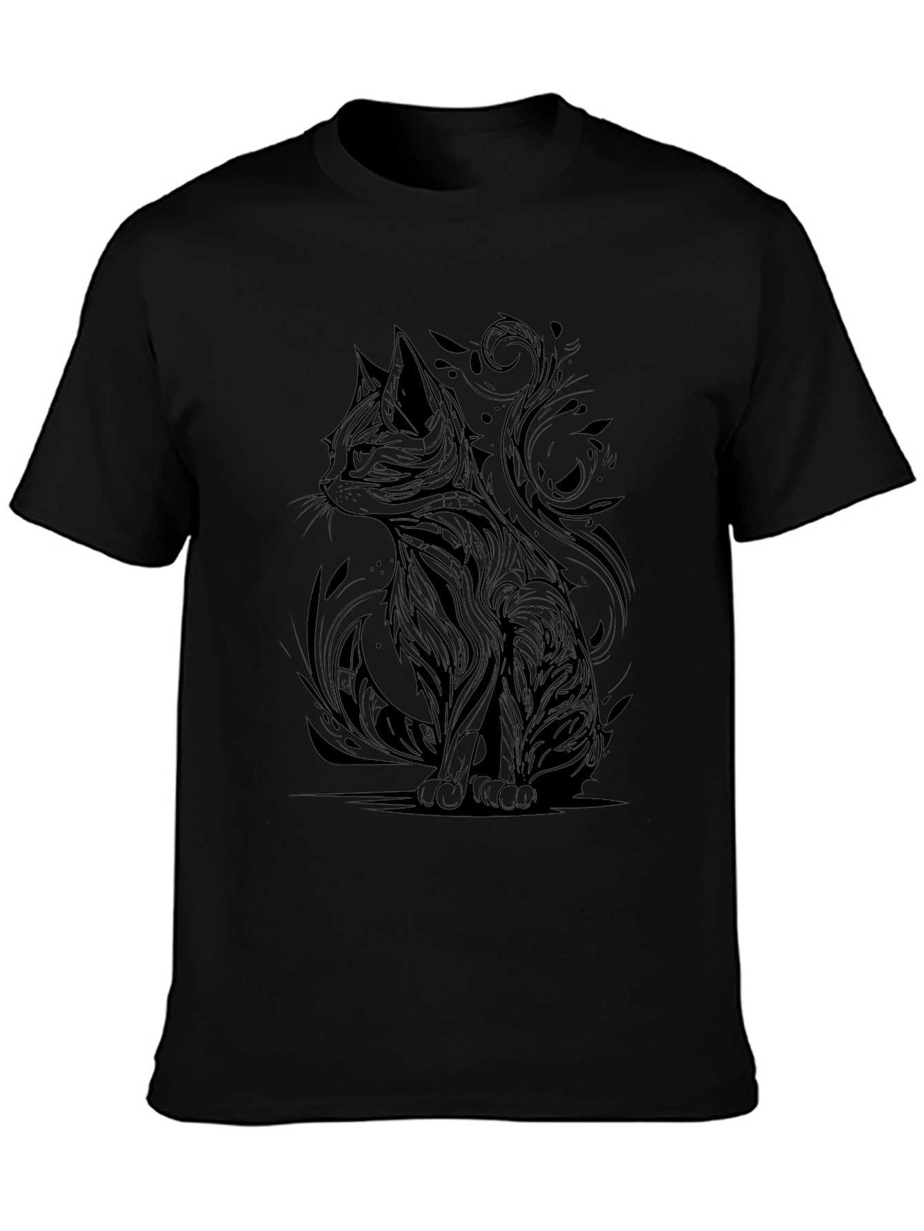Abstract Cat Graphic Print Black T-Shirt