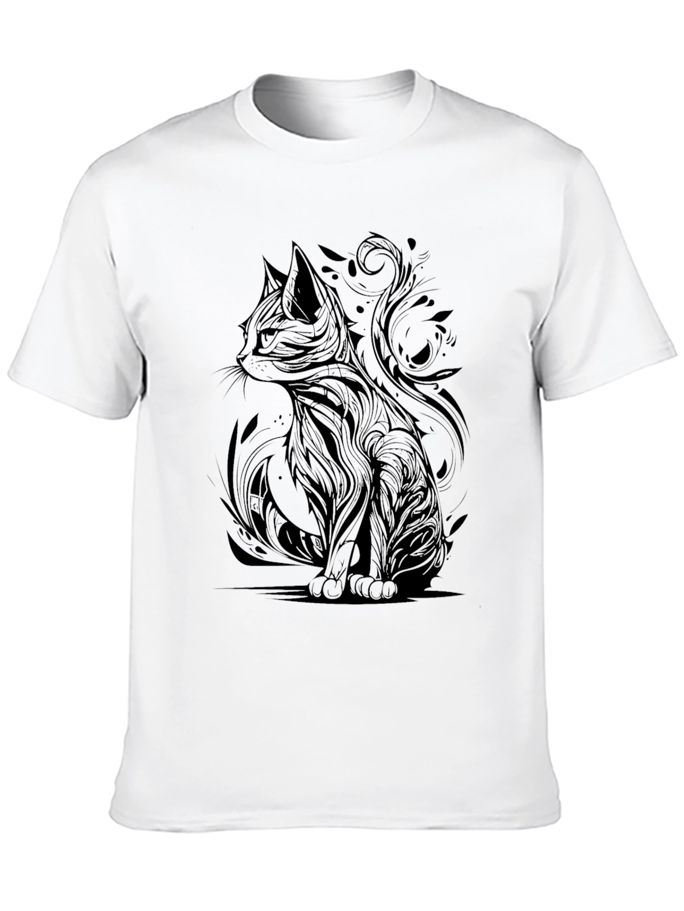 Abstract Cat Graphic Print Black T-Shirt