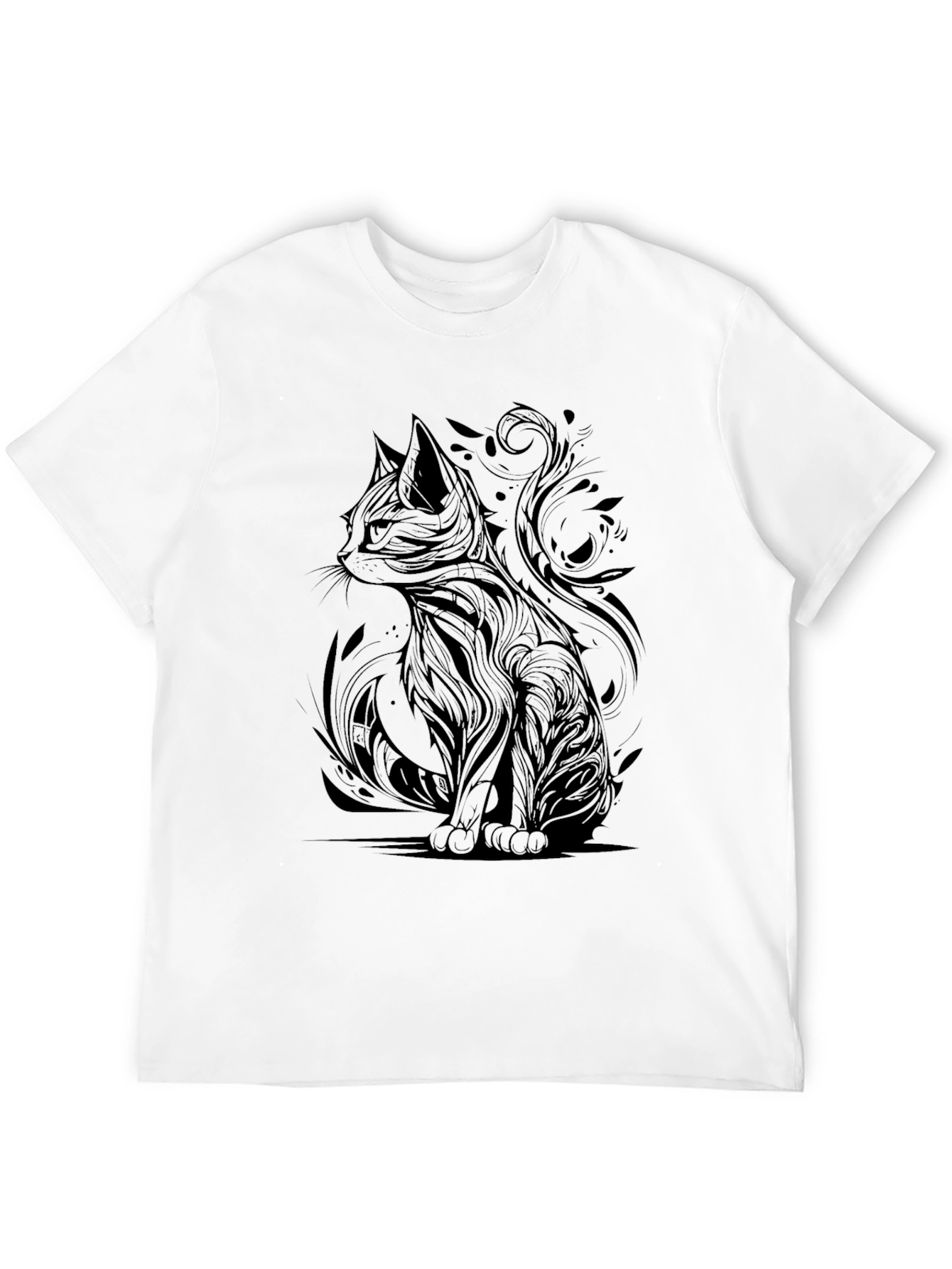 Abstract Cat Graphic Print Black T-Shirt