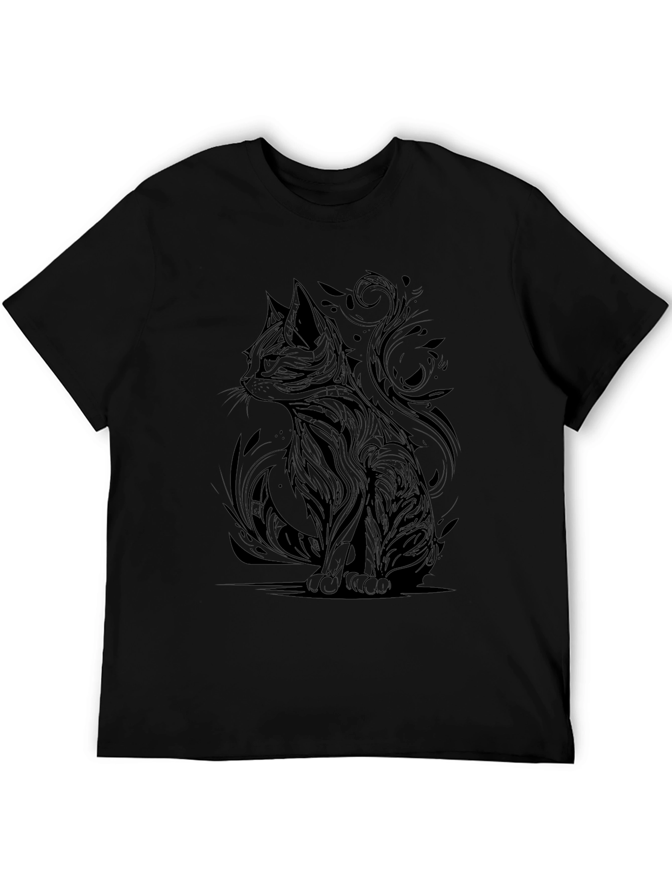 Abstract Cat Graphic Print Black T-Shirt