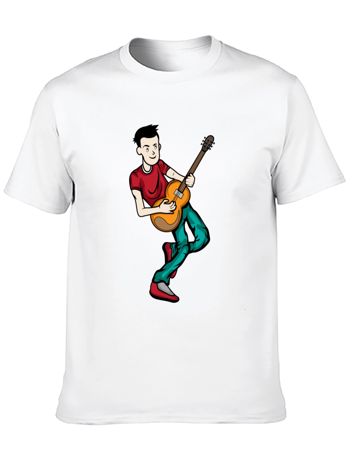Cartoon Musician Graphic Tee - Black Cotton Shirt
