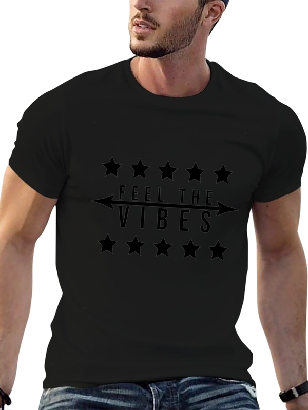 Feel the Vibes Black Graphic T-Shirt