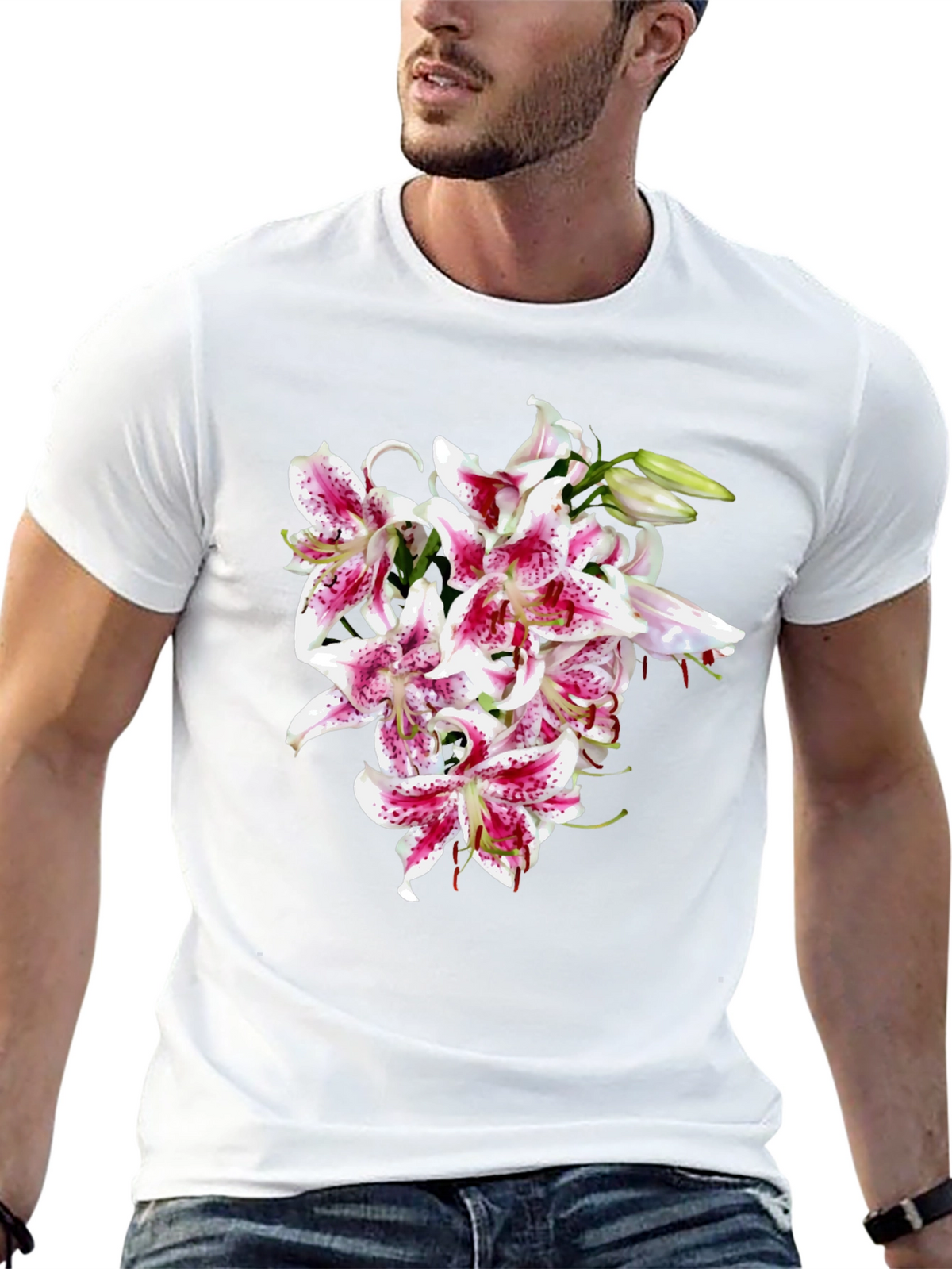Floral Lily Graphic Tee - Black Casual Shirt
