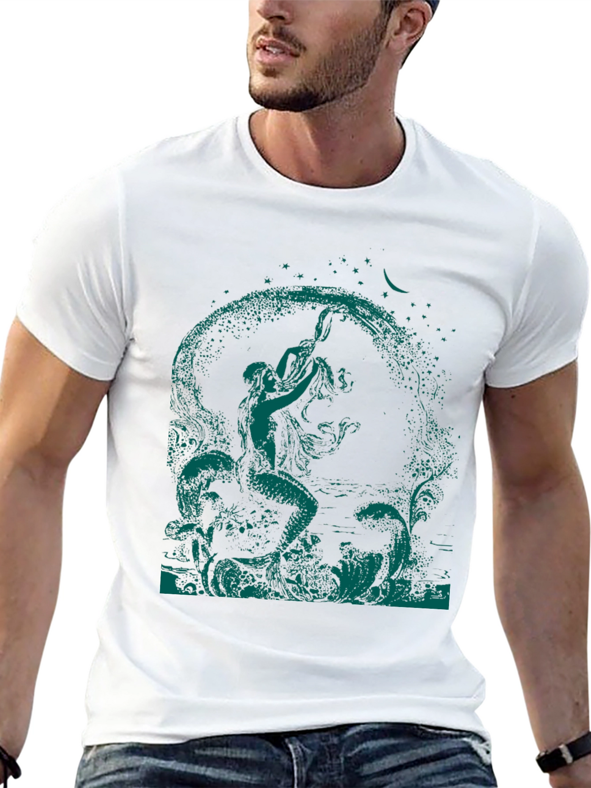 Mythical Mermaid Graphic Tee - Black