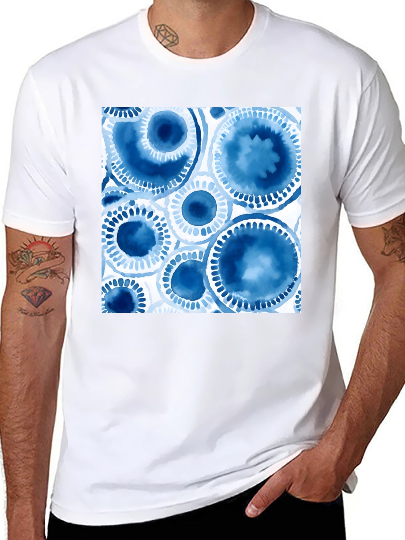 Abstract Blue Circles Graphic T-Shirt