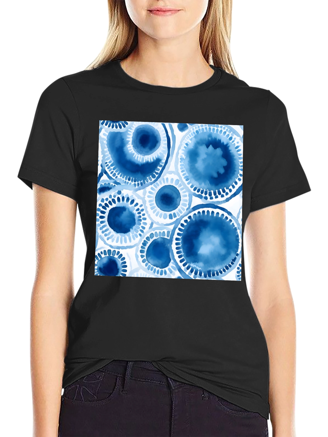 Abstract Blue Circles Graphic T-Shirt