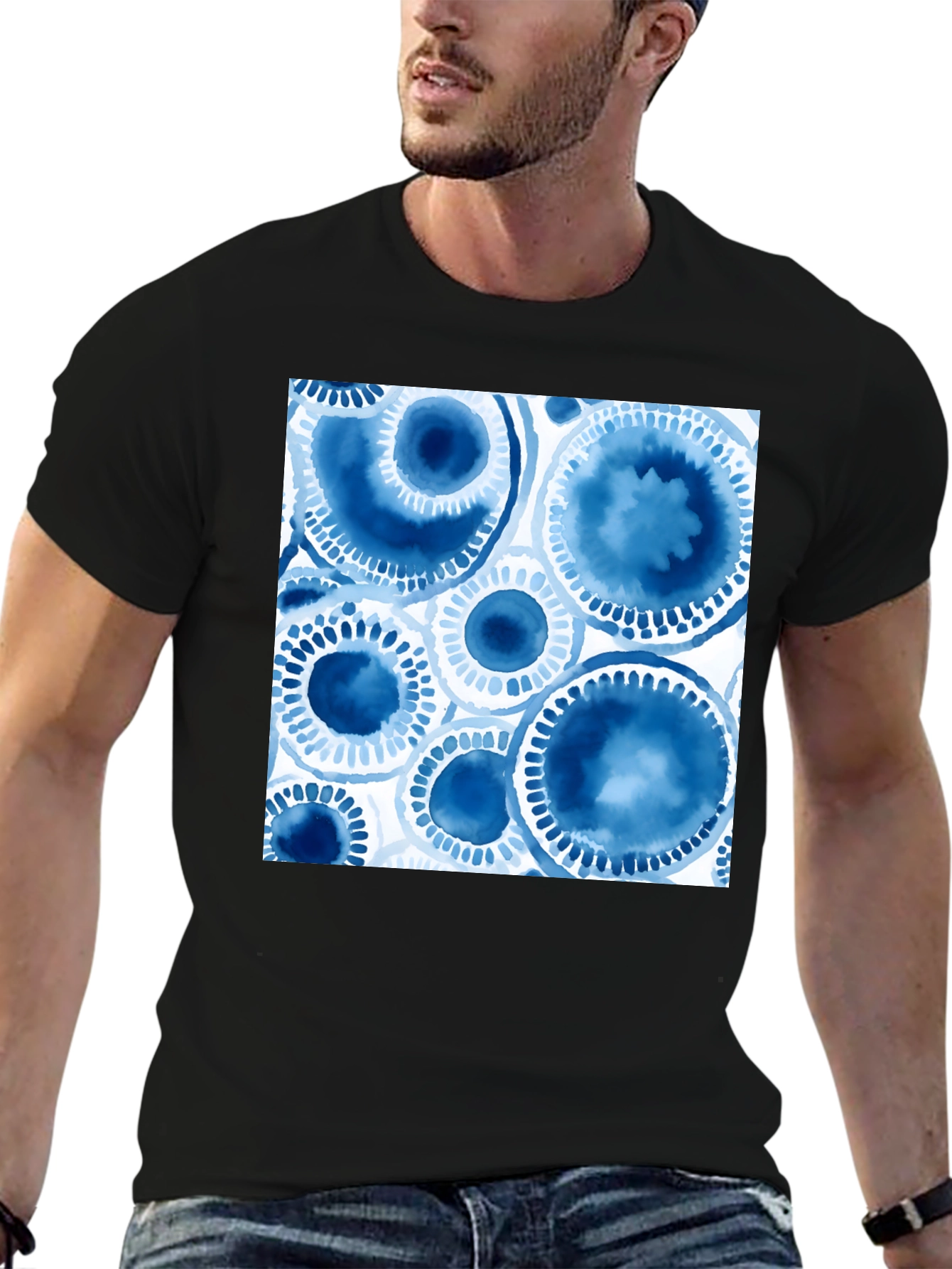 Abstract Blue Circles Graphic T-Shirt