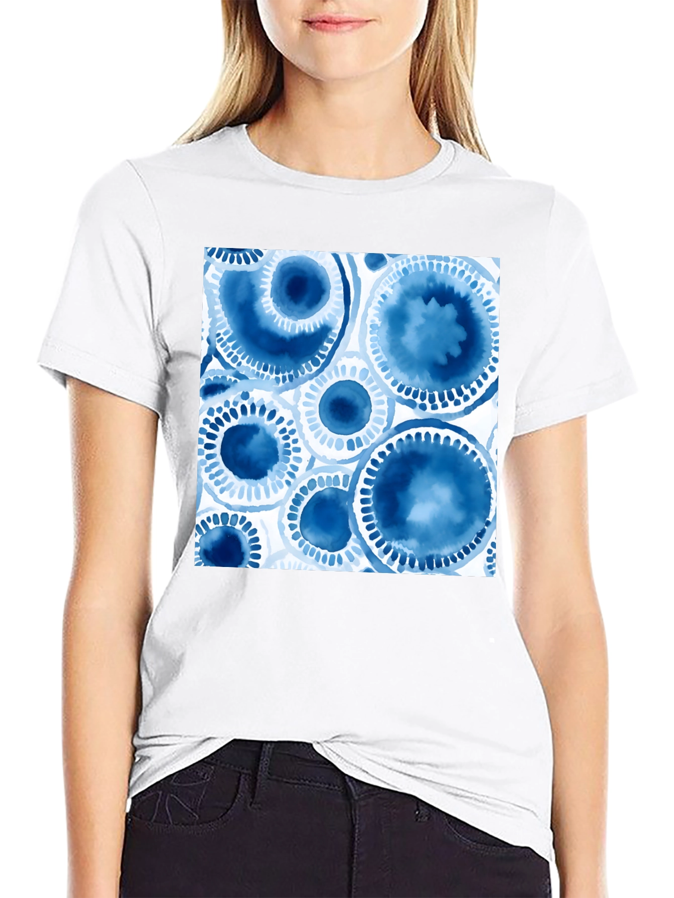 Abstract Blue Circles Graphic T-Shirt