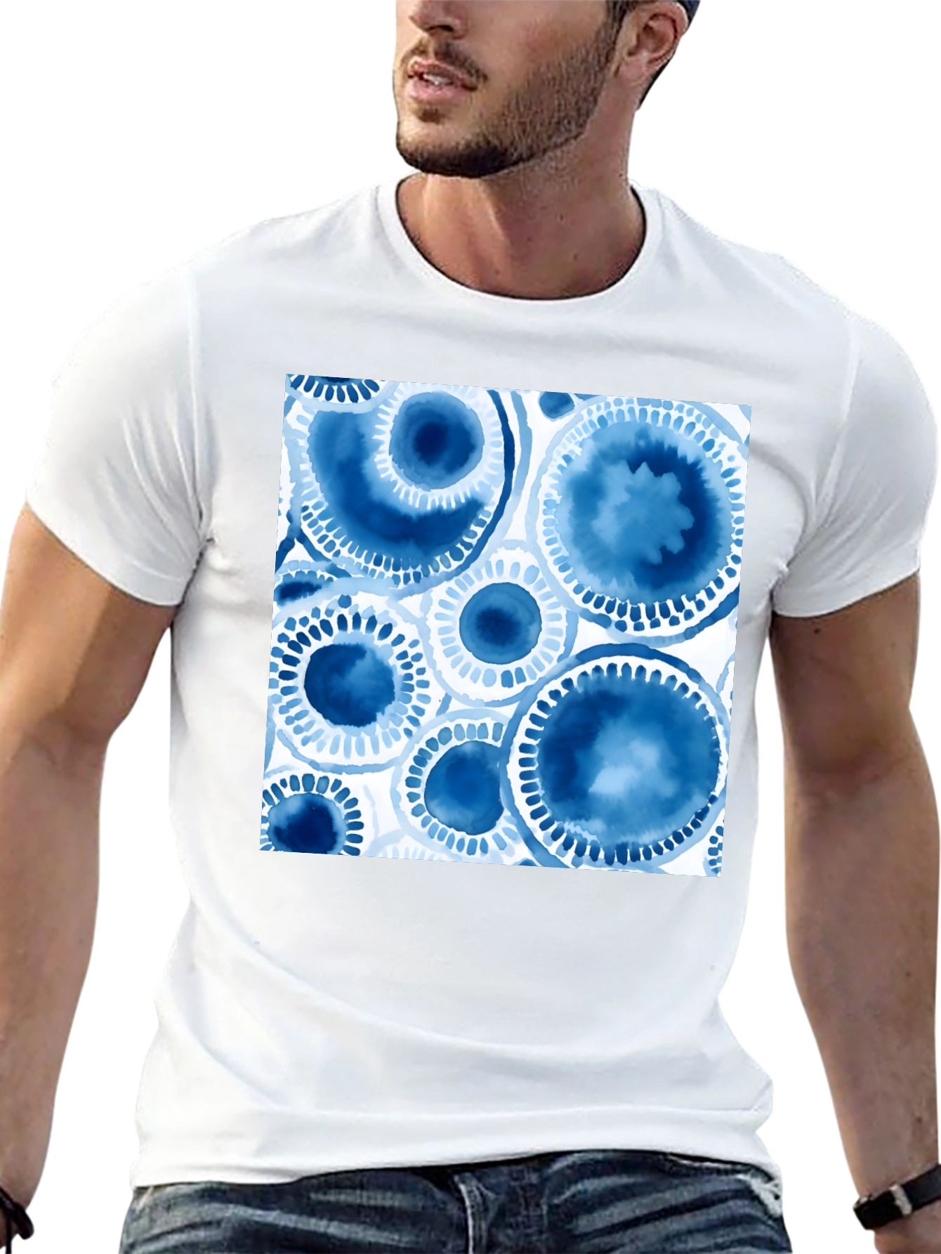 Abstract Blue Circles Graphic T-Shirt