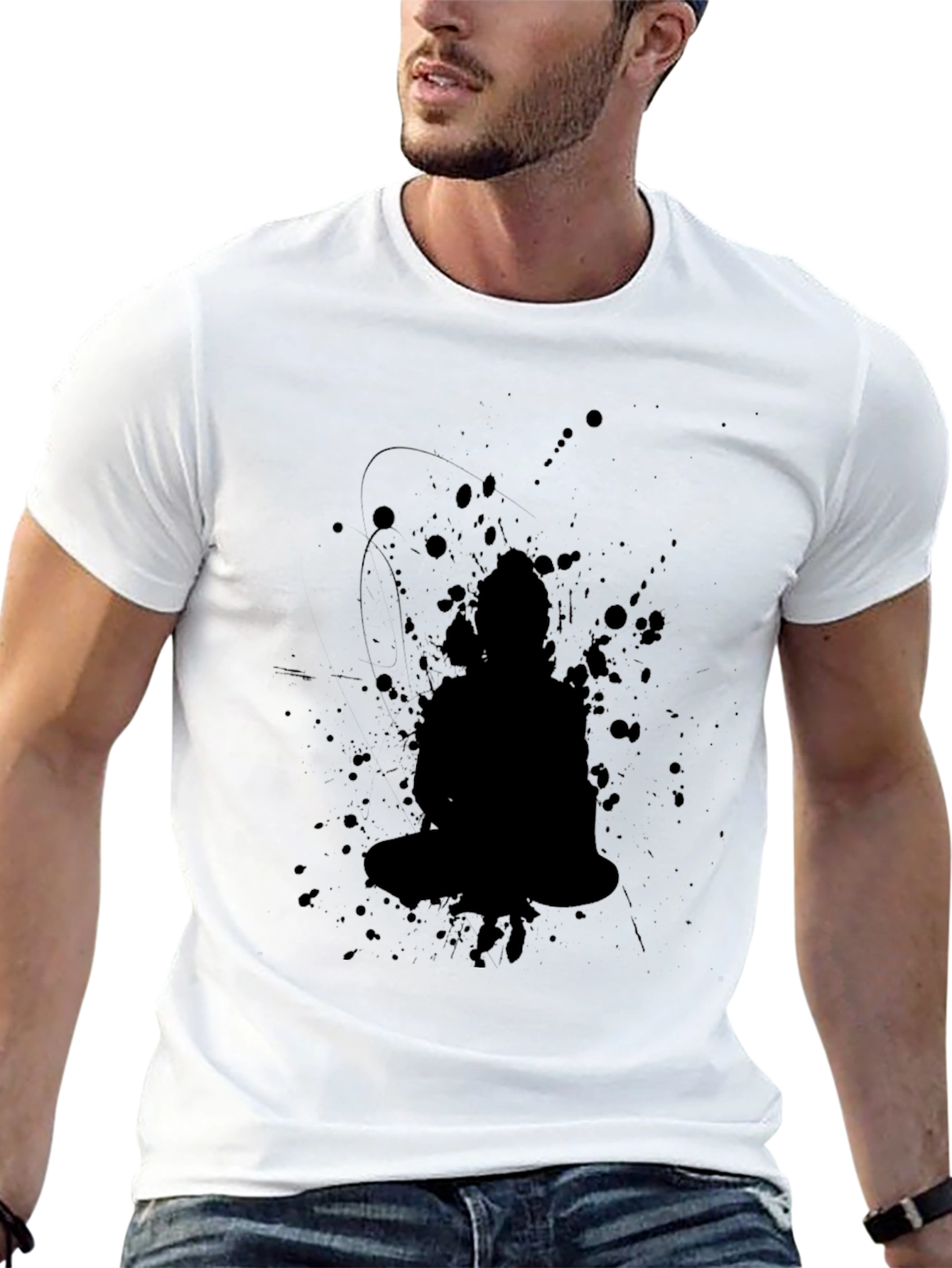 Black Buddha Splatter Print T-Shirt