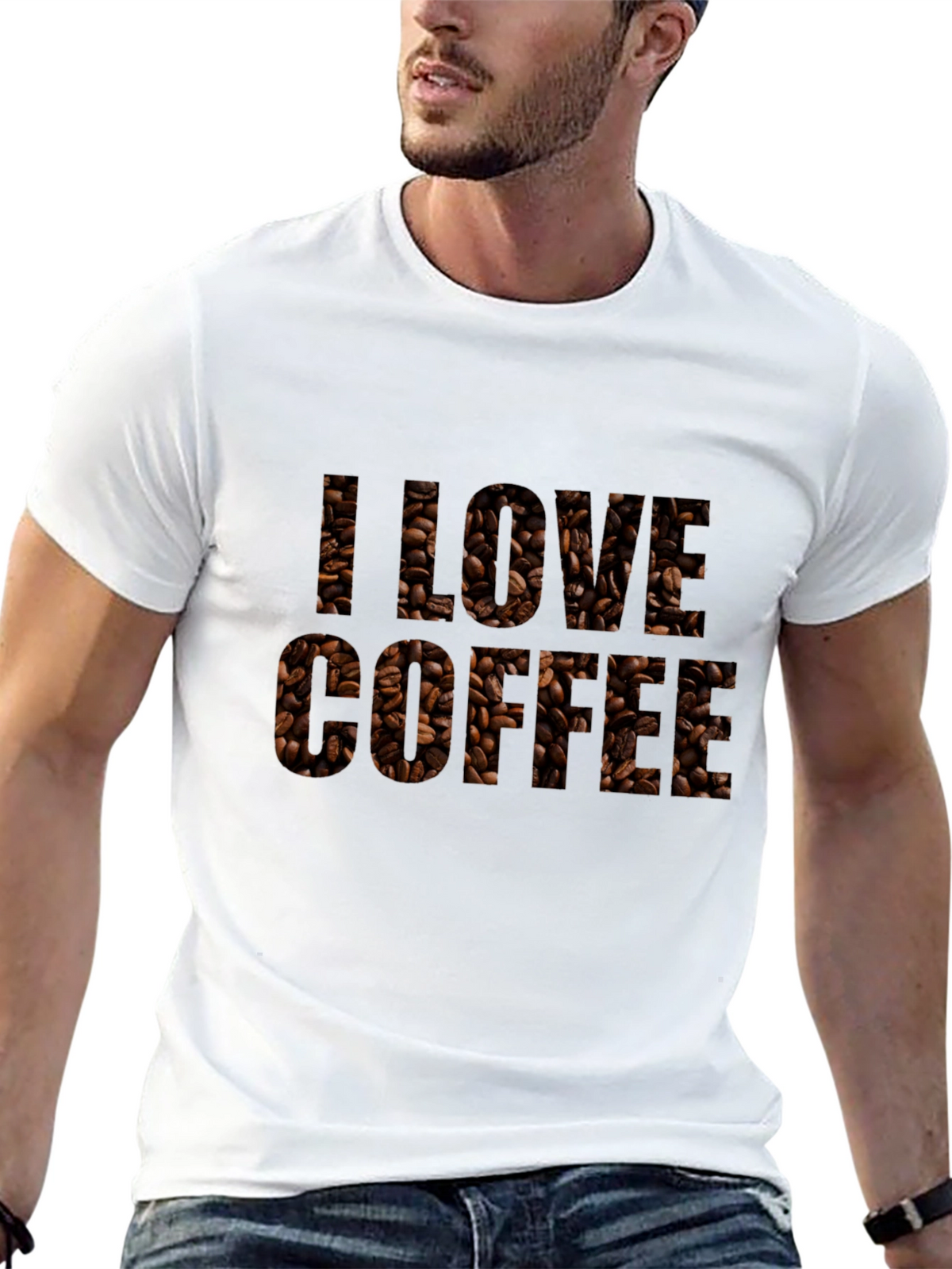 I Love Coffee Bean Print Black T-Shirt