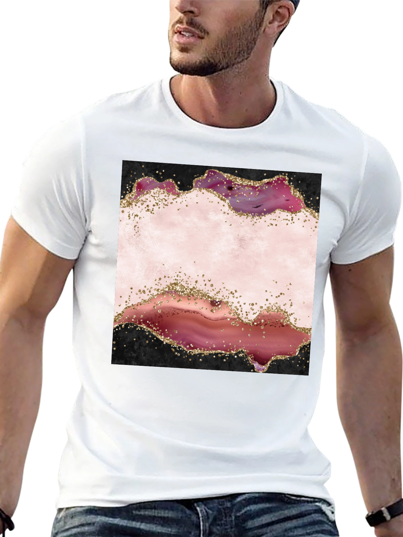 Abstract Agate Design Black T-Shirt