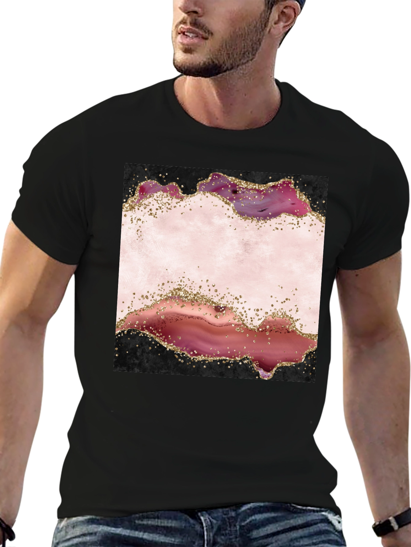 Abstract Agate Design Black T-Shirt