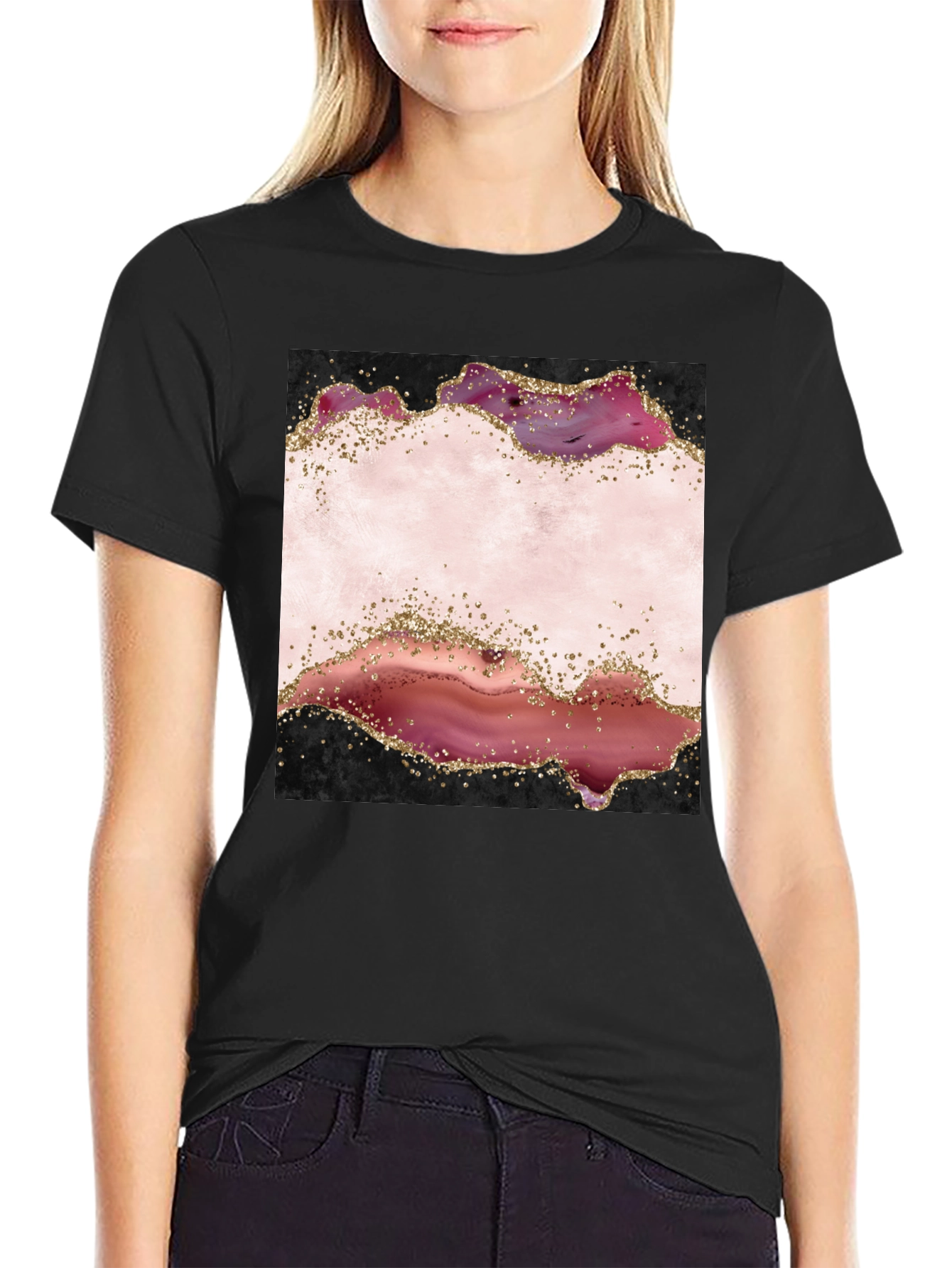 Abstract Agate Design Black T-Shirt