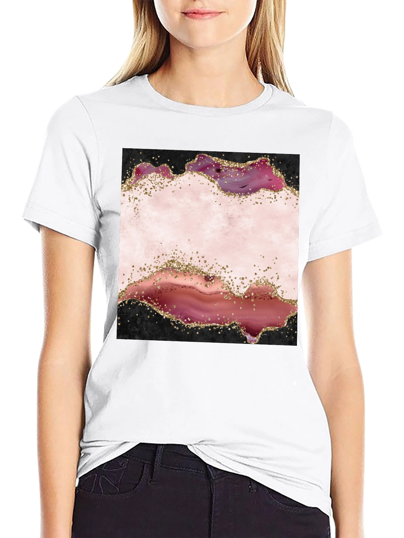 Abstract Agate Design Black T-Shirt