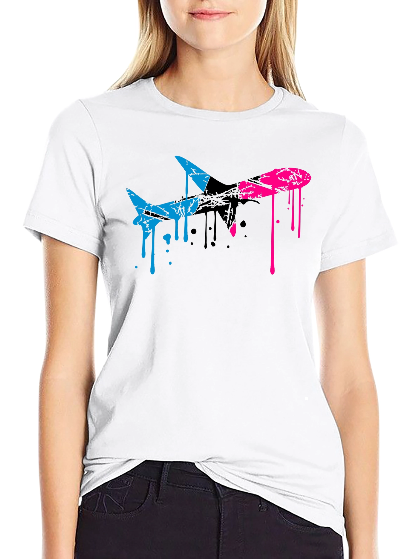 Abstract Airplane Graphic Tee - Black