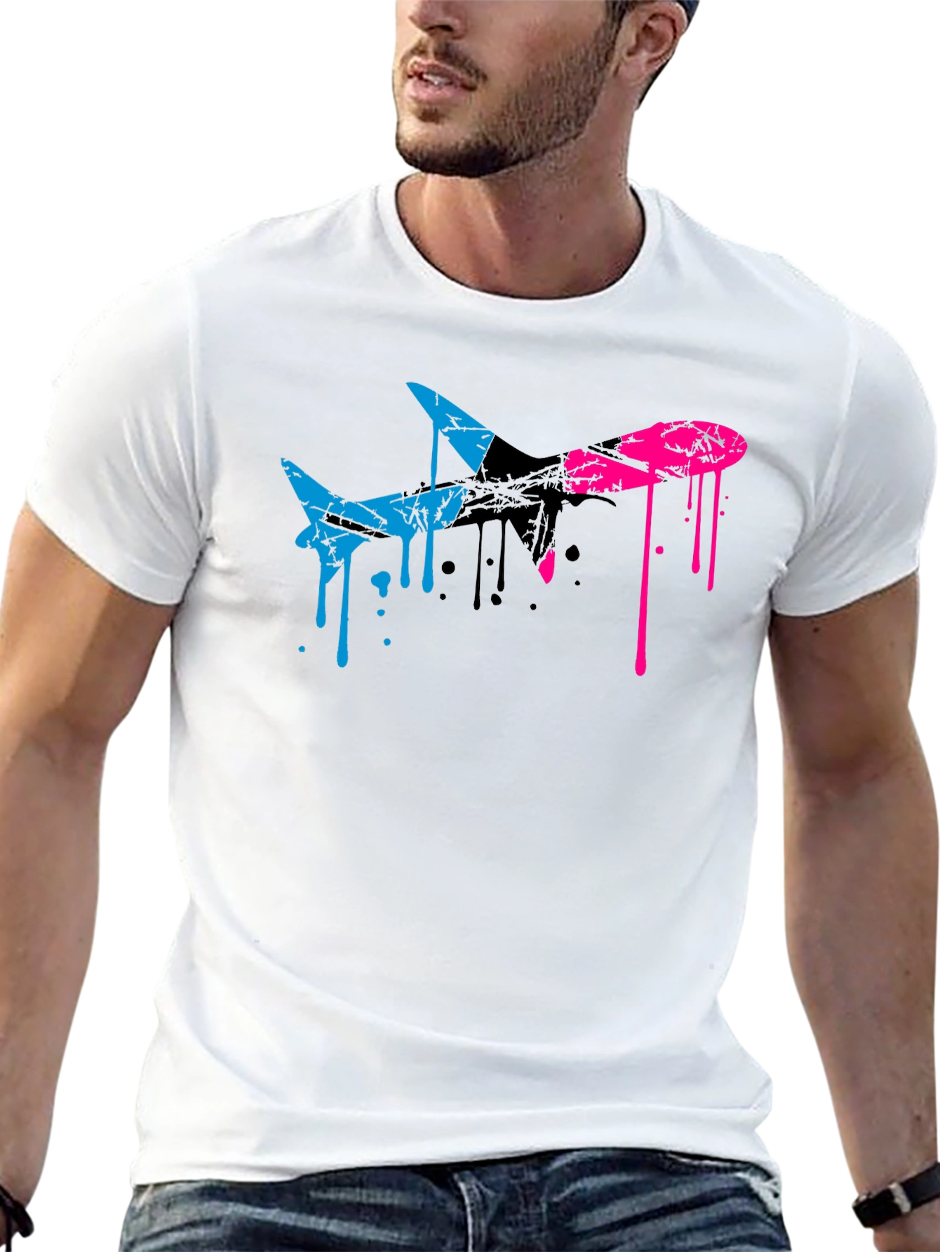 Abstract Airplane Graphic Tee - Black