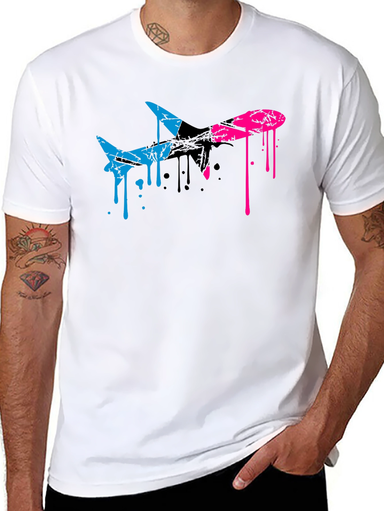 Abstract Airplane Graphic Tee - Black