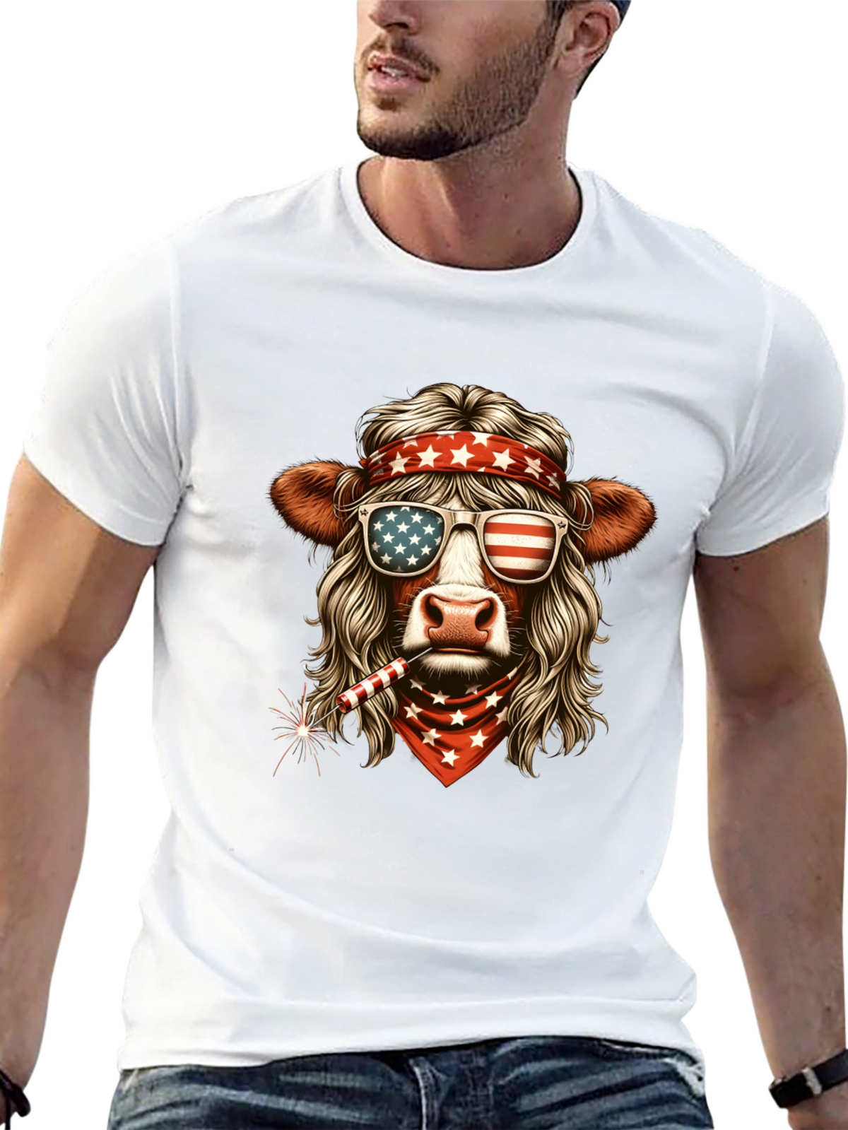 Patriotic Cow T-Shirt - American Flag Design