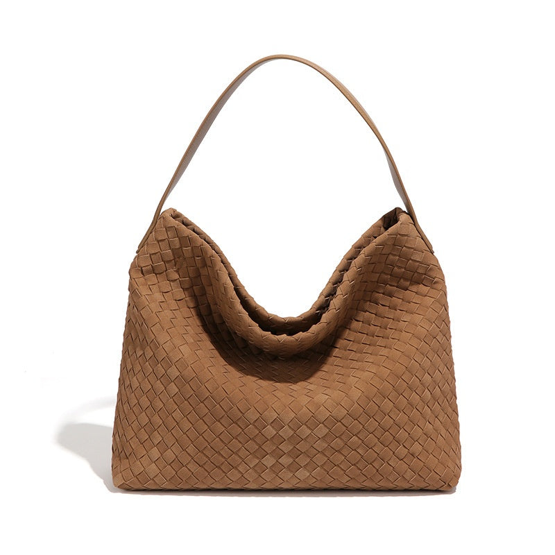 Vintage Suede Tote Bag - Handmade Braided, Large Capacity Fashion Accessory