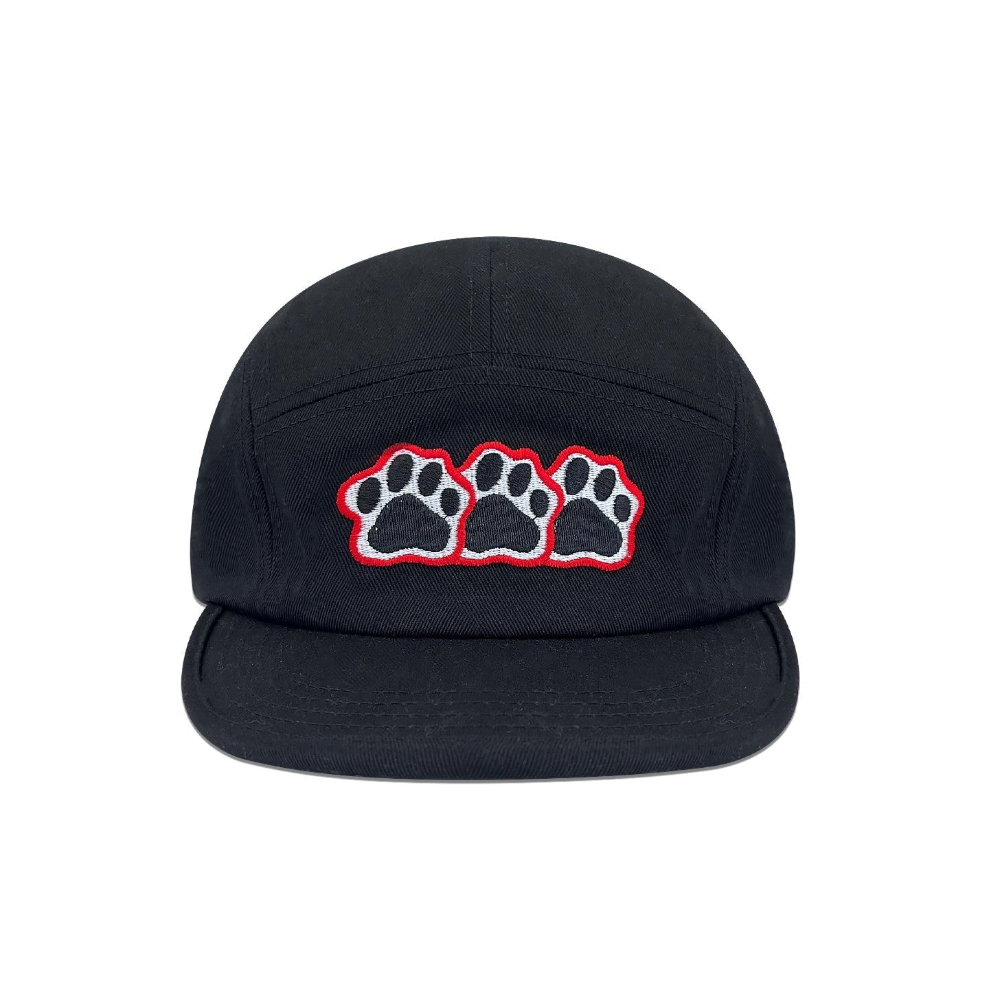 Unisex Cotton Flat Brim 5-Panel Cap with Paw Print Embroidery, Adjustable for Sun Protection