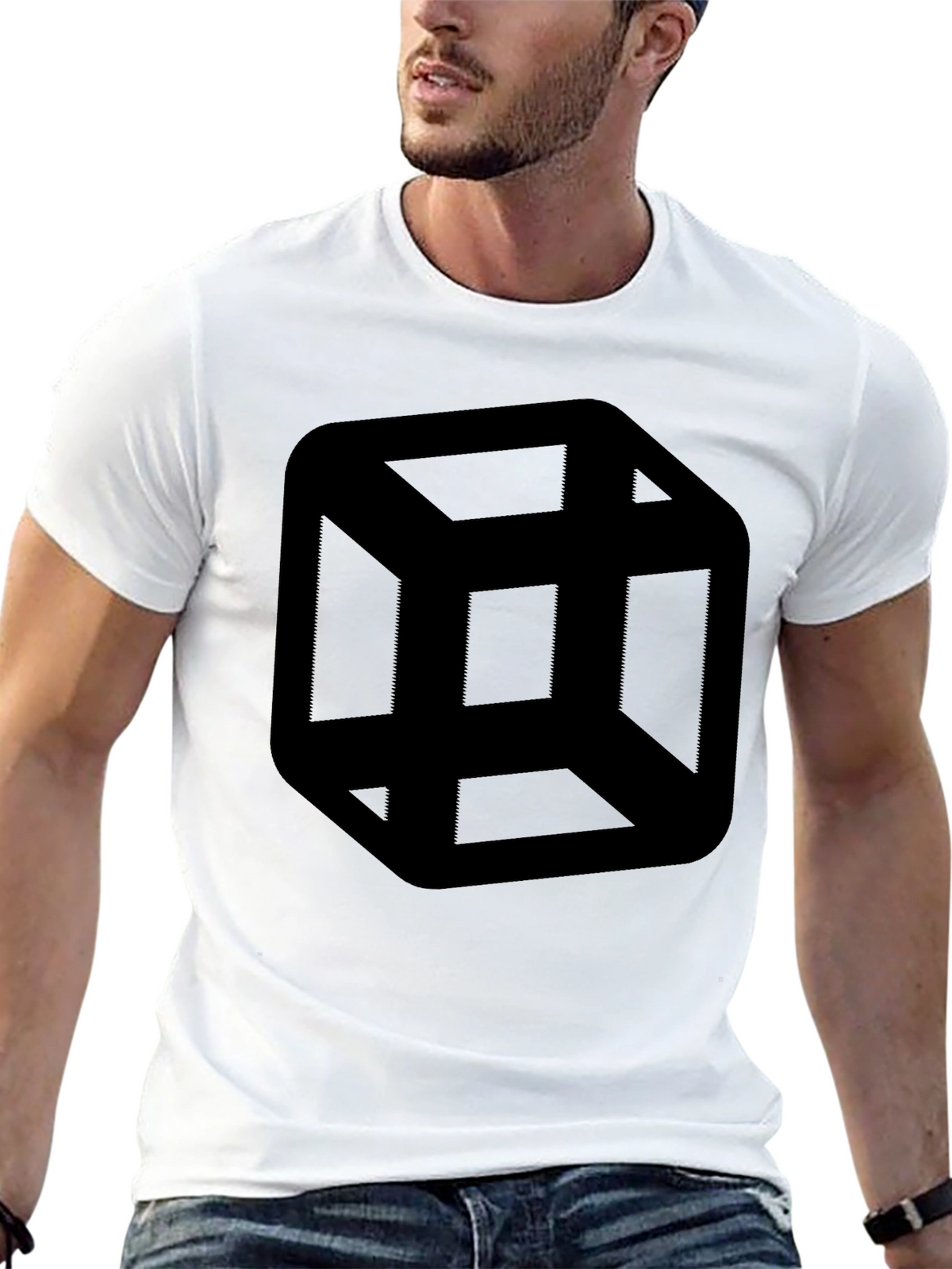 Escher Cube Black T-Shirt - Optical Illusion Tee