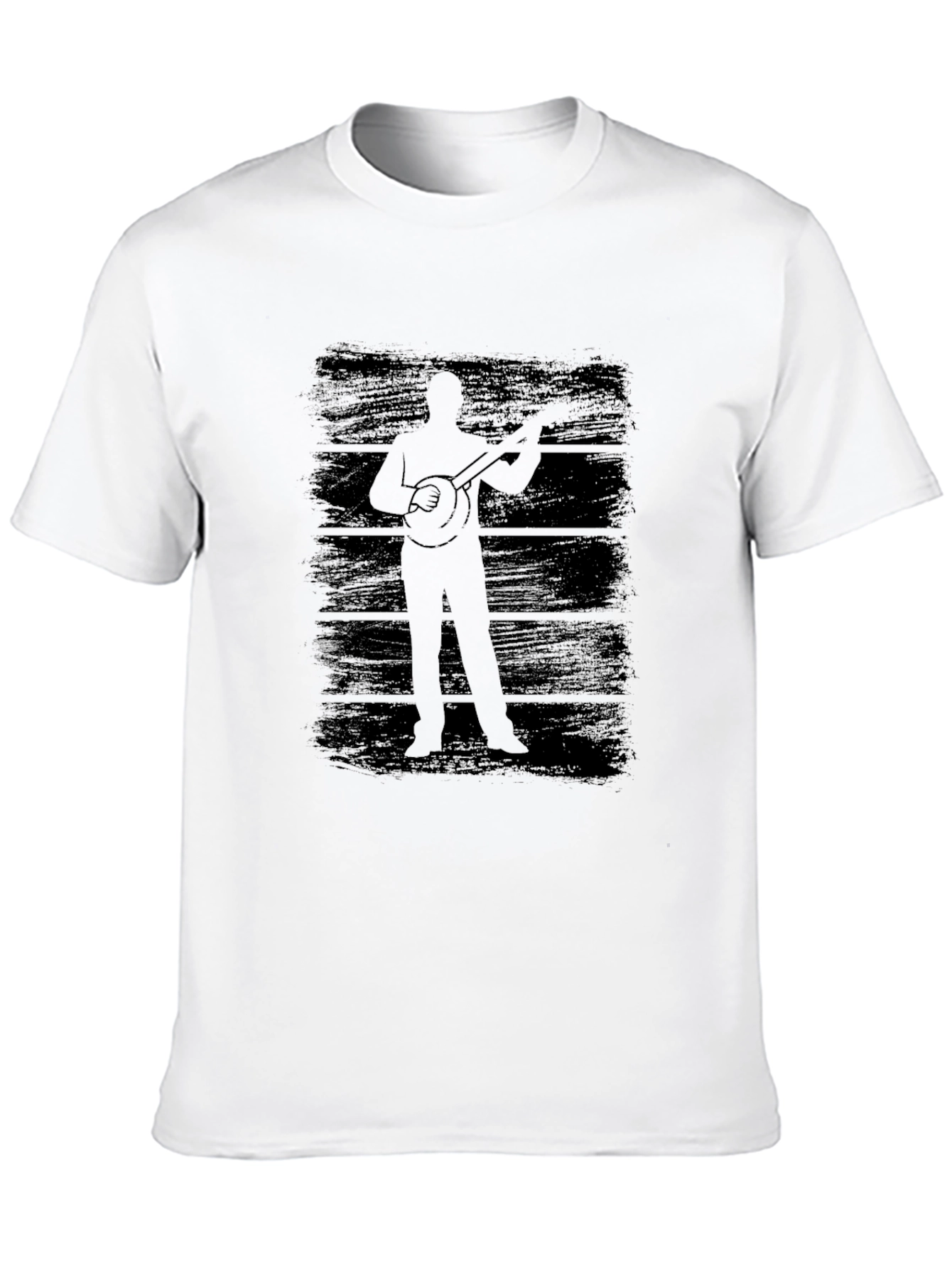 Banjo Player Silhouette Graphic Tee - Black Cotton T-Shirt
