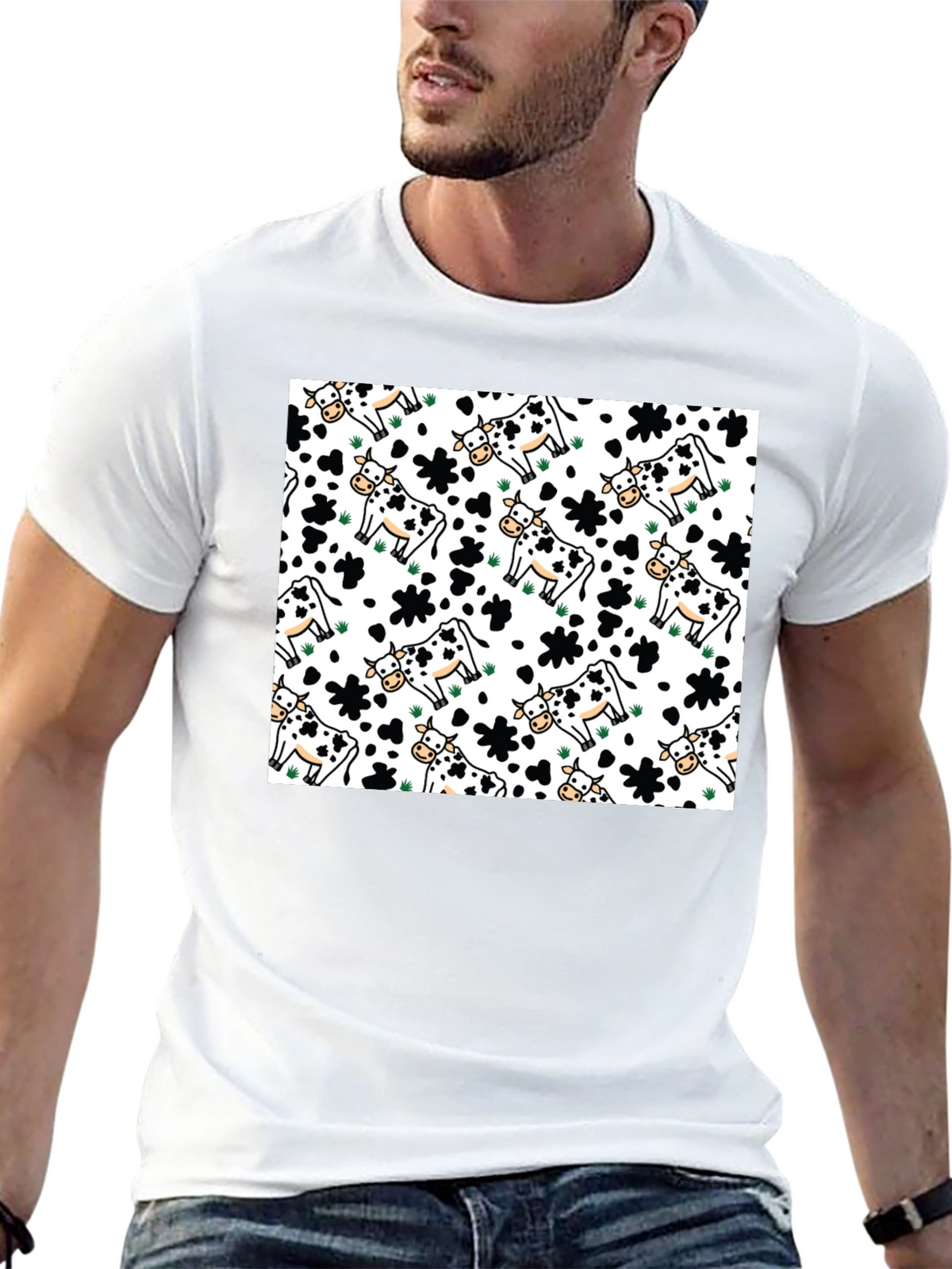 Cow Pattern Crew Neck T-Shirt