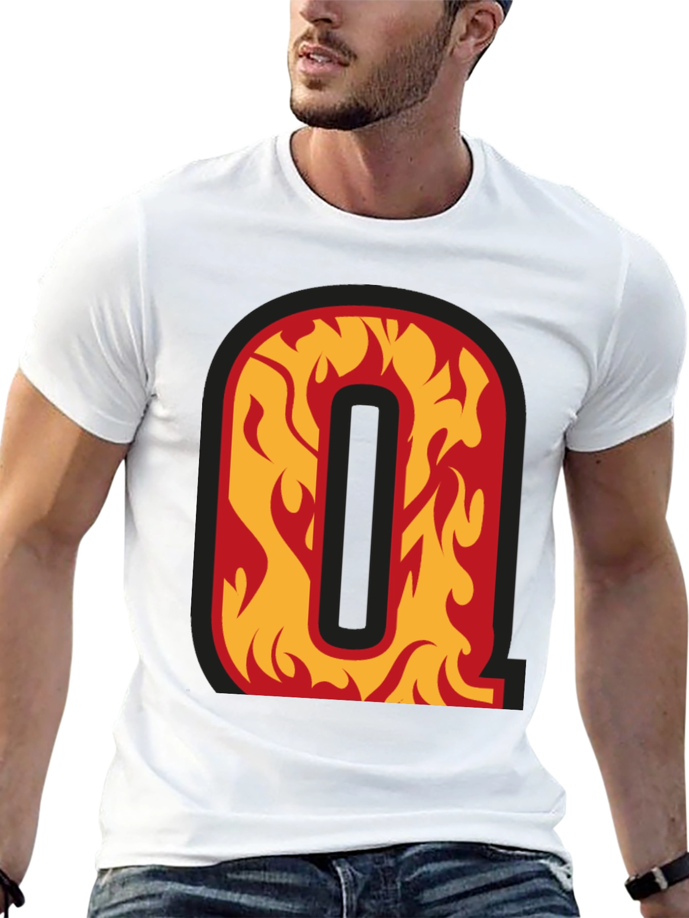 Fiery Letter Q Graphic Tee - Black