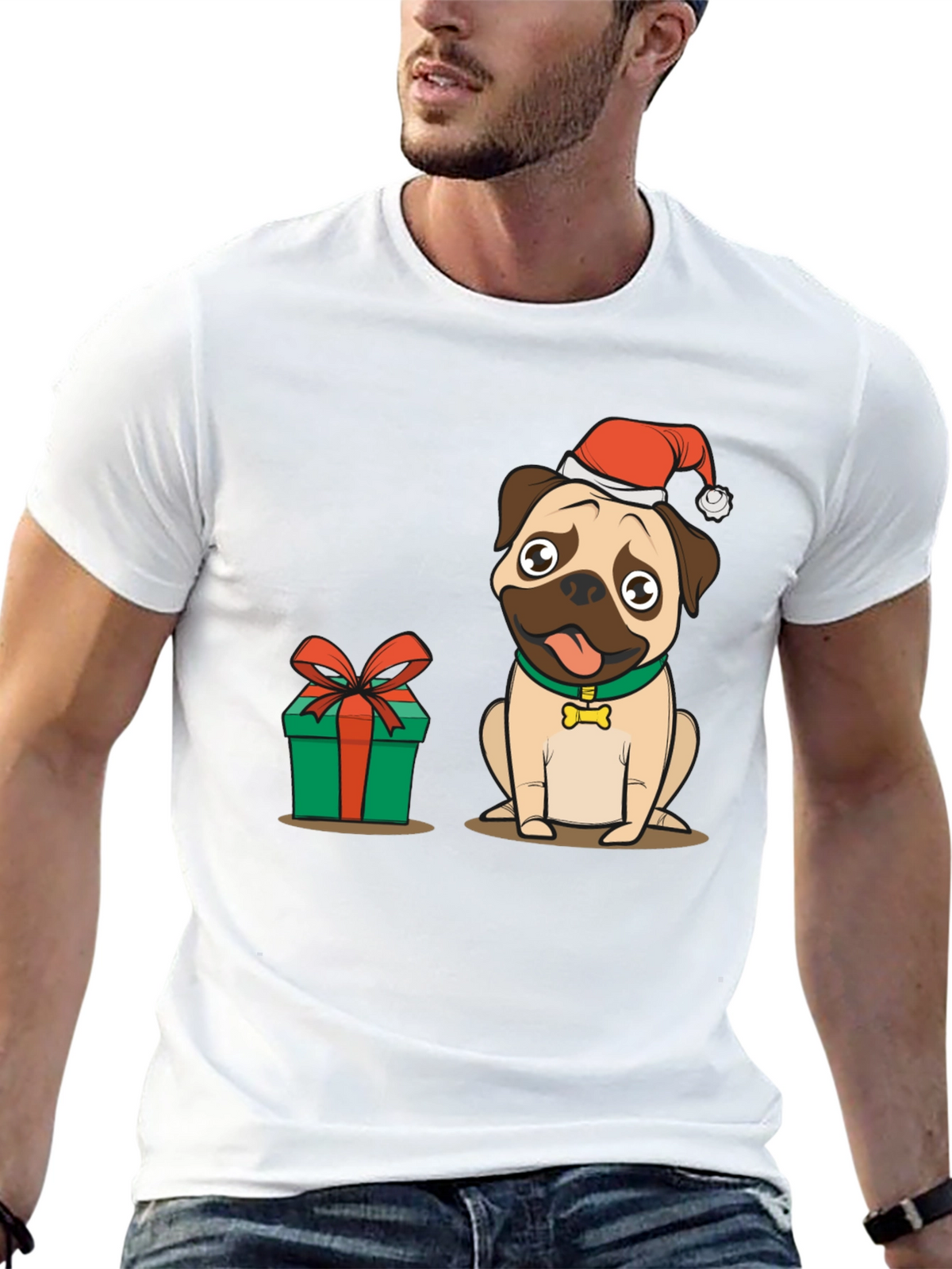 Christmas Pug Dog Graphic T-Shirt