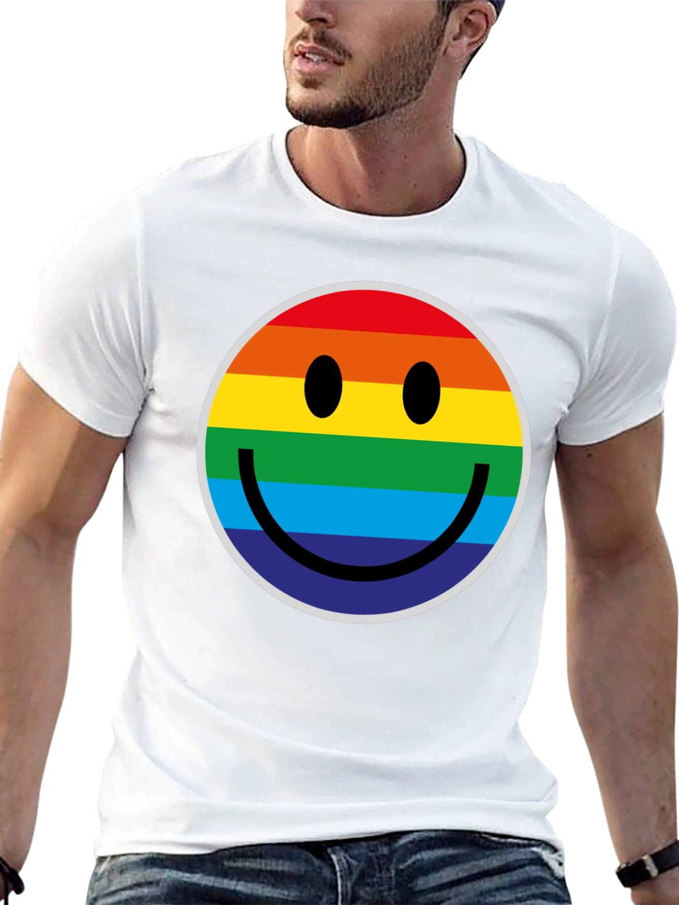 Rainbow Smiley Face Black T-Shirt