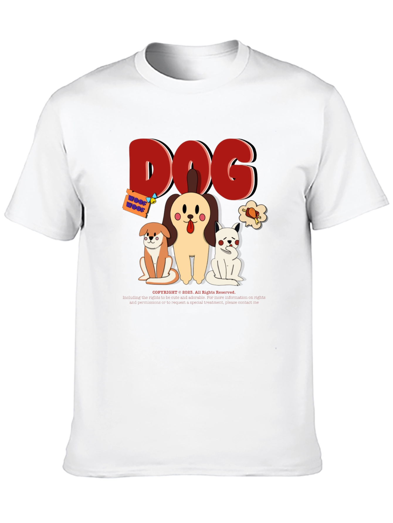 Cute Dog Cartoon Print Black T-Shirt