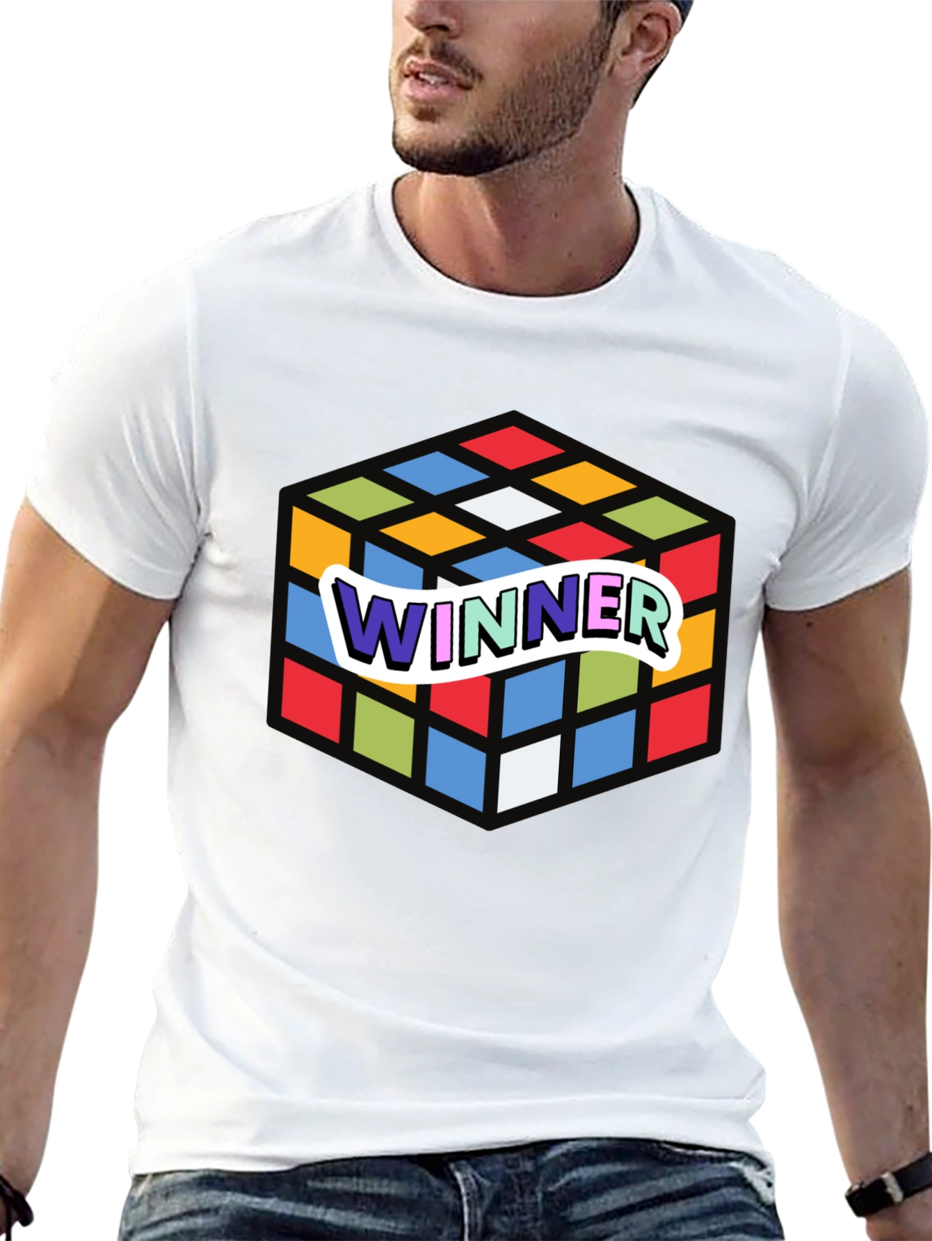 Winner Rubiks Cube Graphic Black T-Shirt