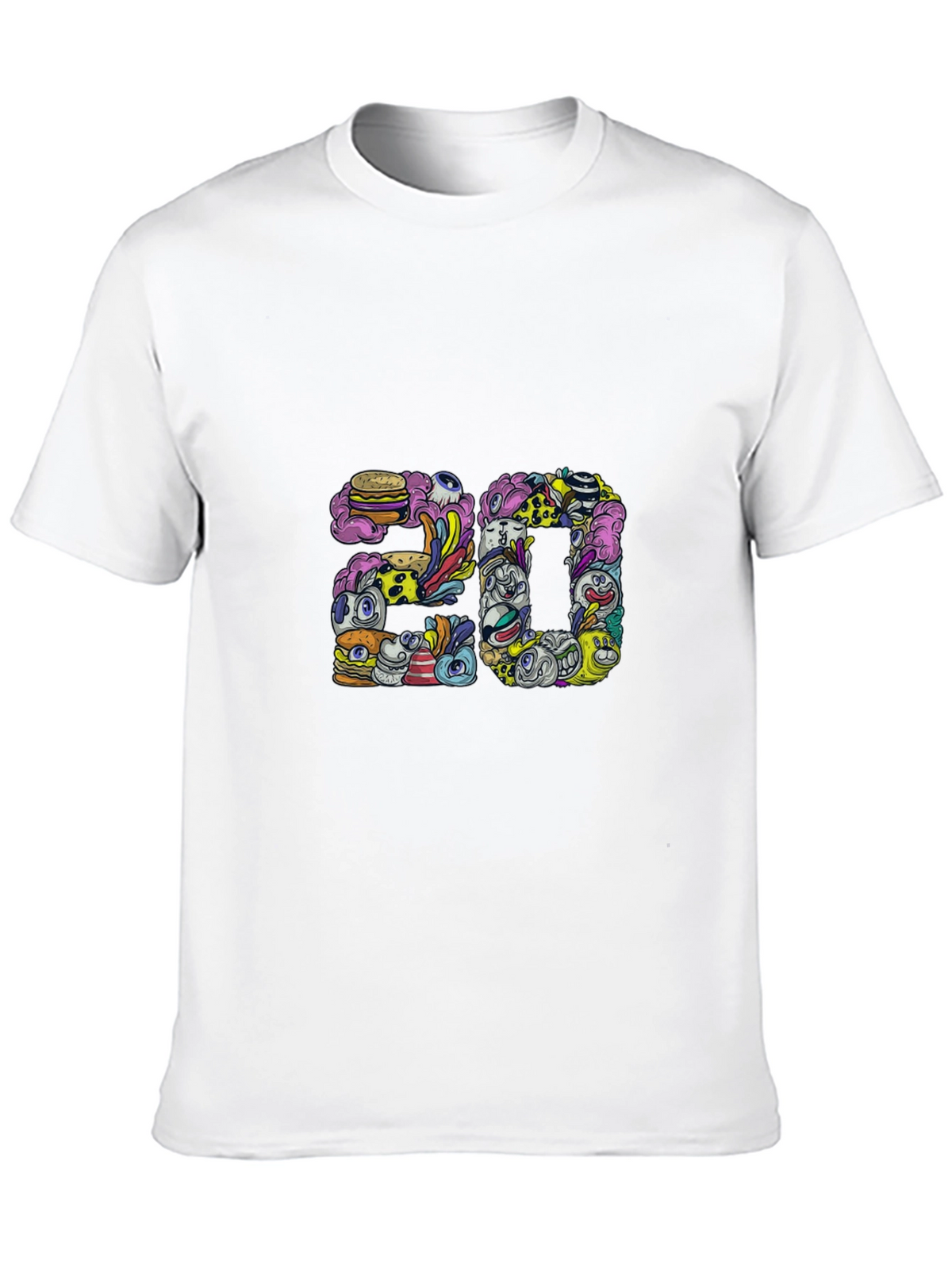 Mens Black Graphic Tee - 20 Doodle Art