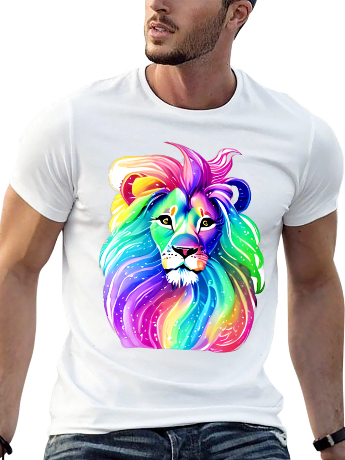 Rainbow Lion Graphic Tee - Mens Black T-Shirt
