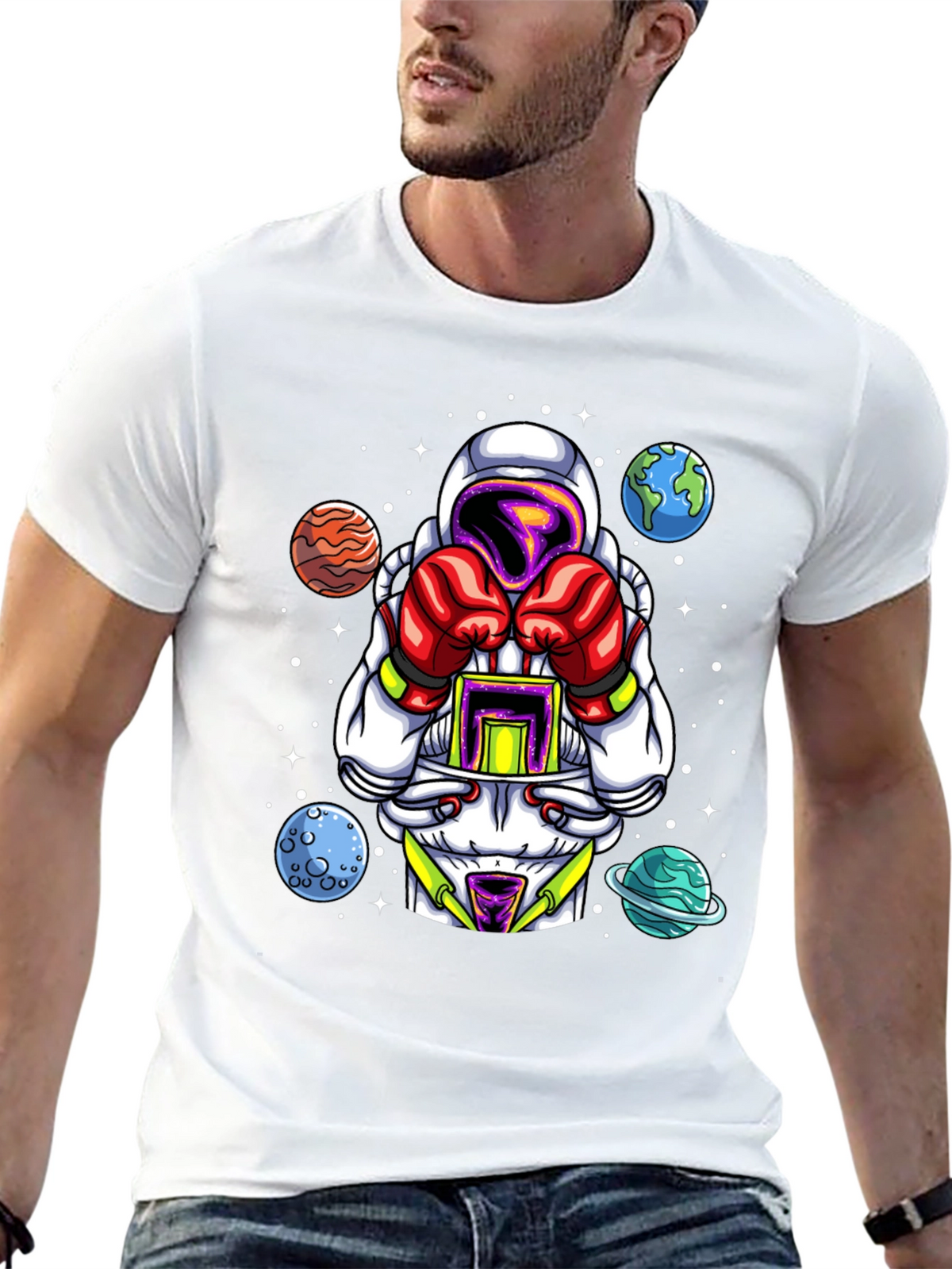 Astronaut Boxer Graphic T-Shirt - Space Fighter Design
