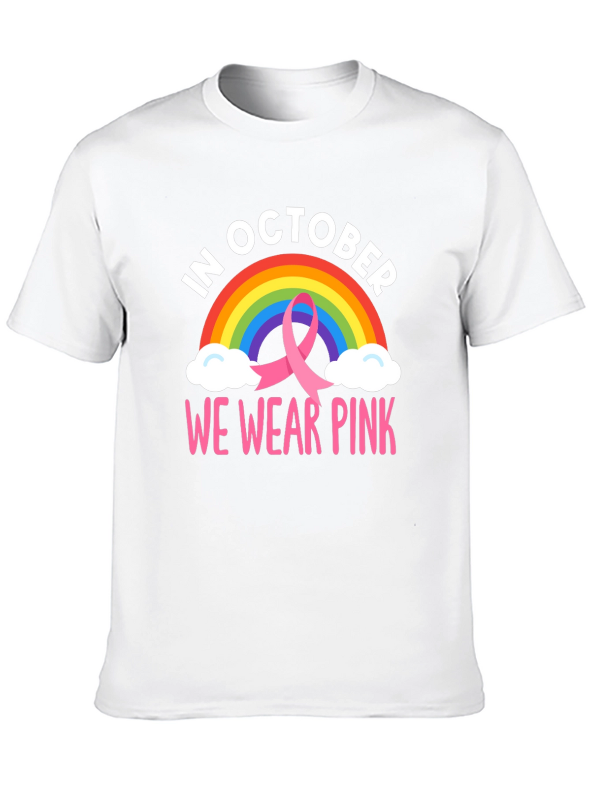 October We Wear Pink Breast Cancer Rainbow T-Shirt