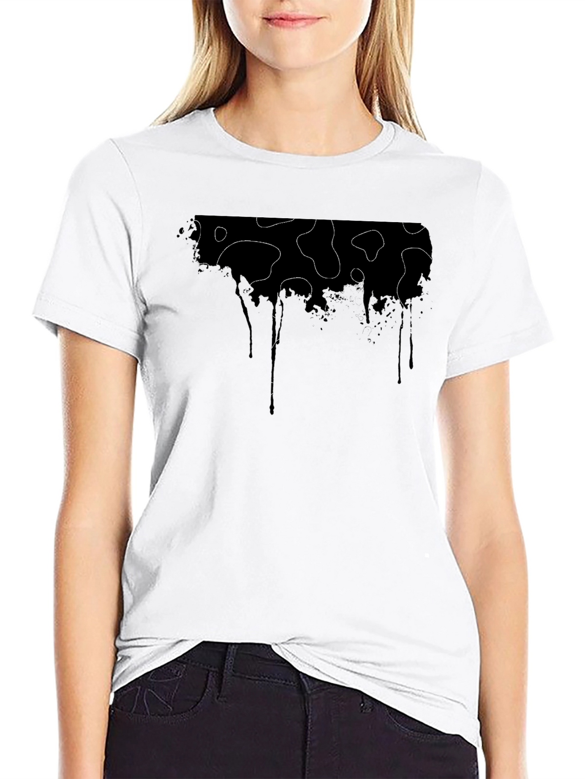 White Modern Cow Print Drip Tee - front view 5 of 6