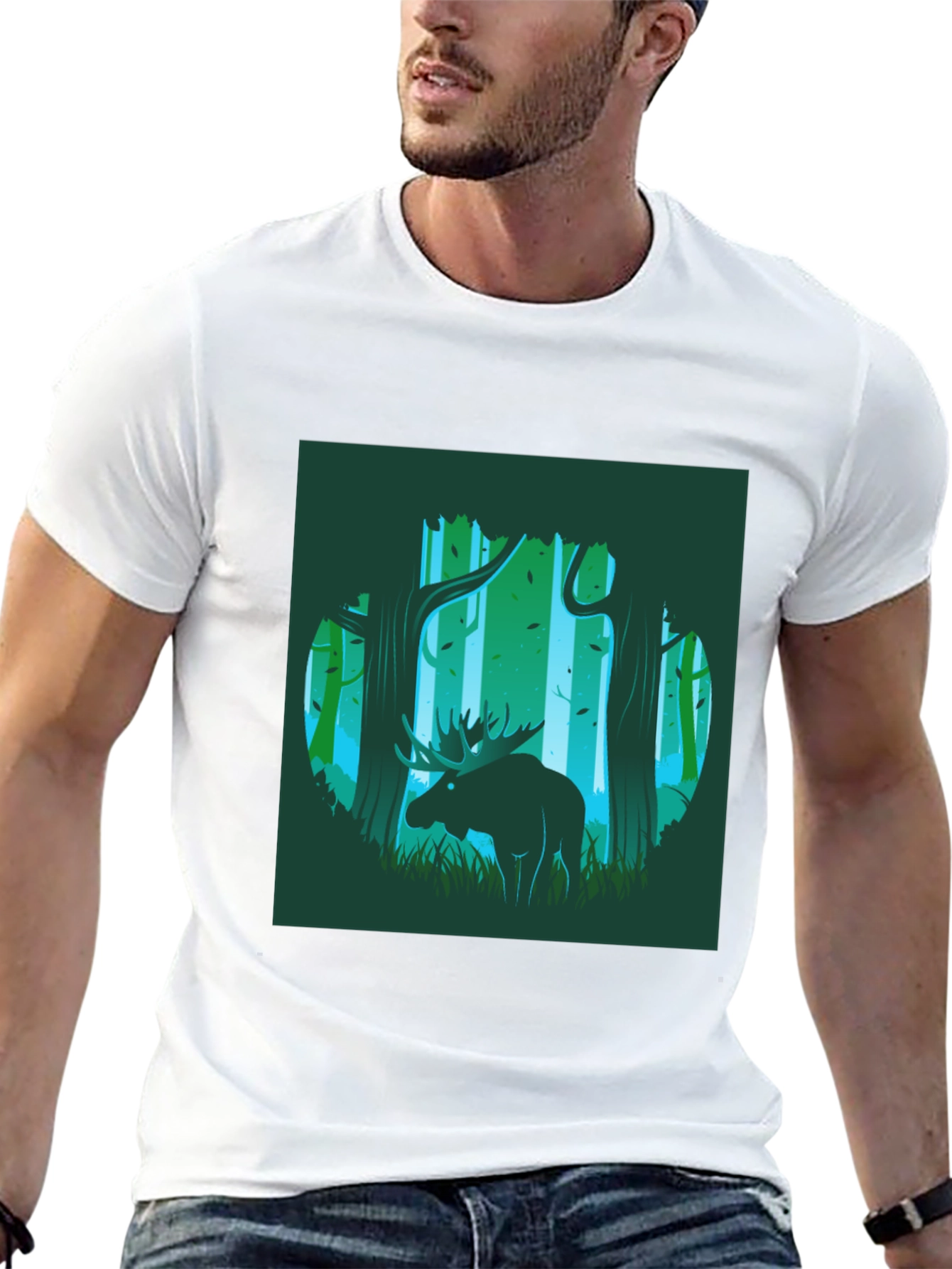 Moose in Forest Graphic Print T-Shirt