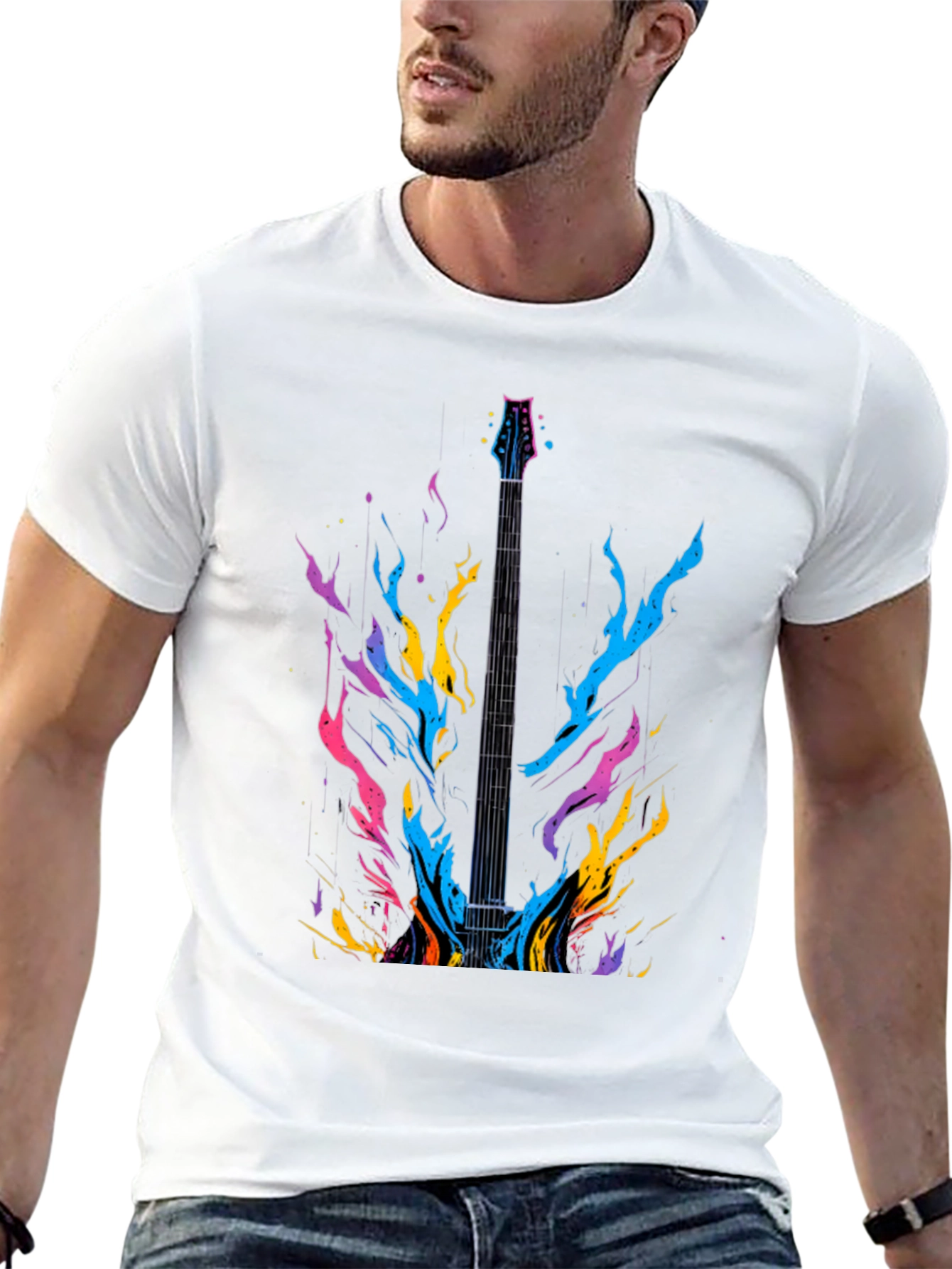 Electric Guitar Flames Graphic T-Shirt - Music Lover Tee
