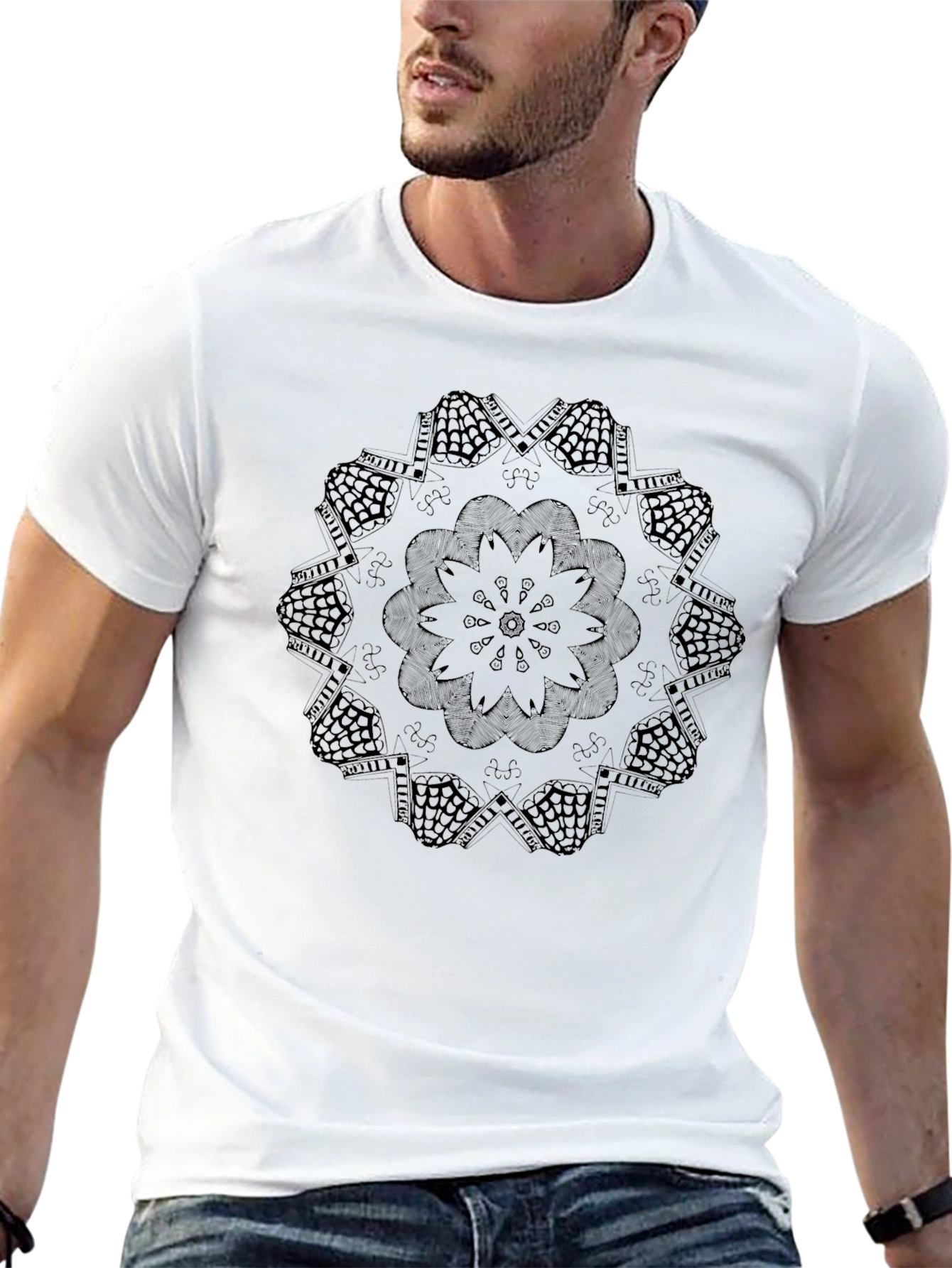 Black Mandala Graphic Crew Neck T-Shirt