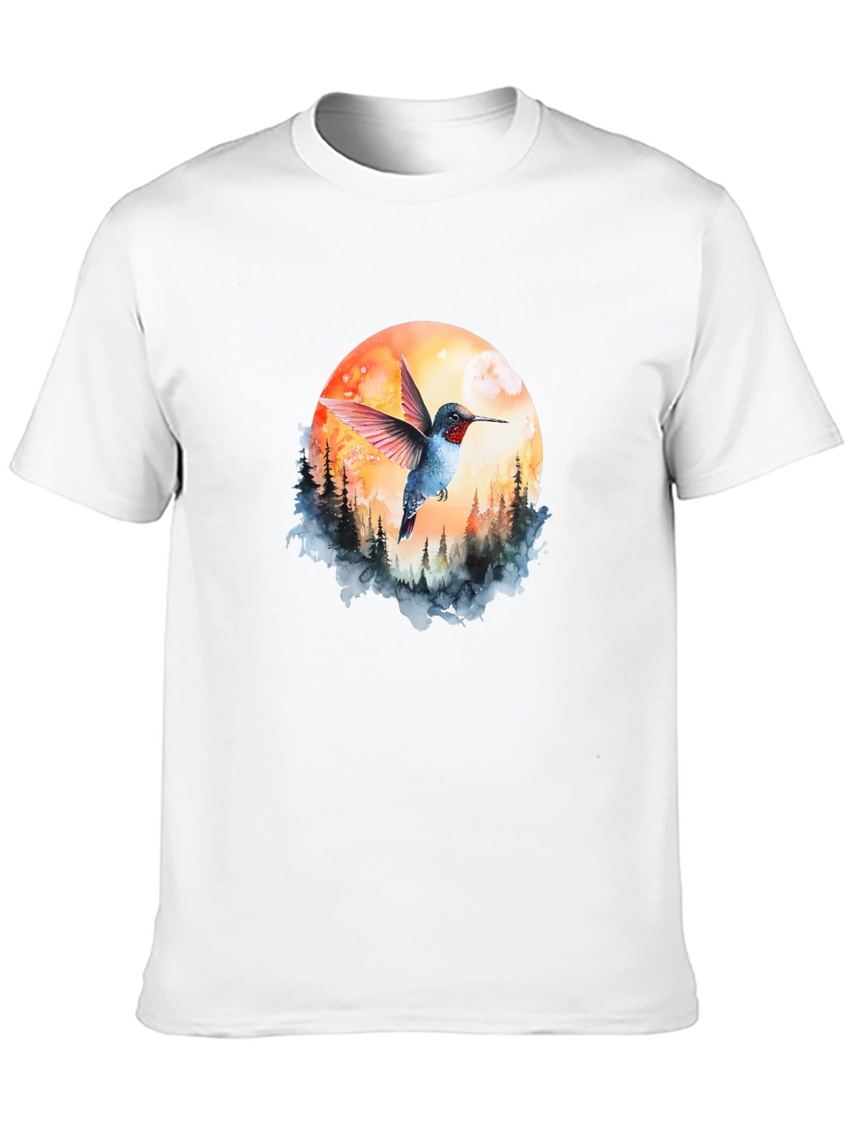 Hummingbird & Moon Graphic Tee - Nature Design