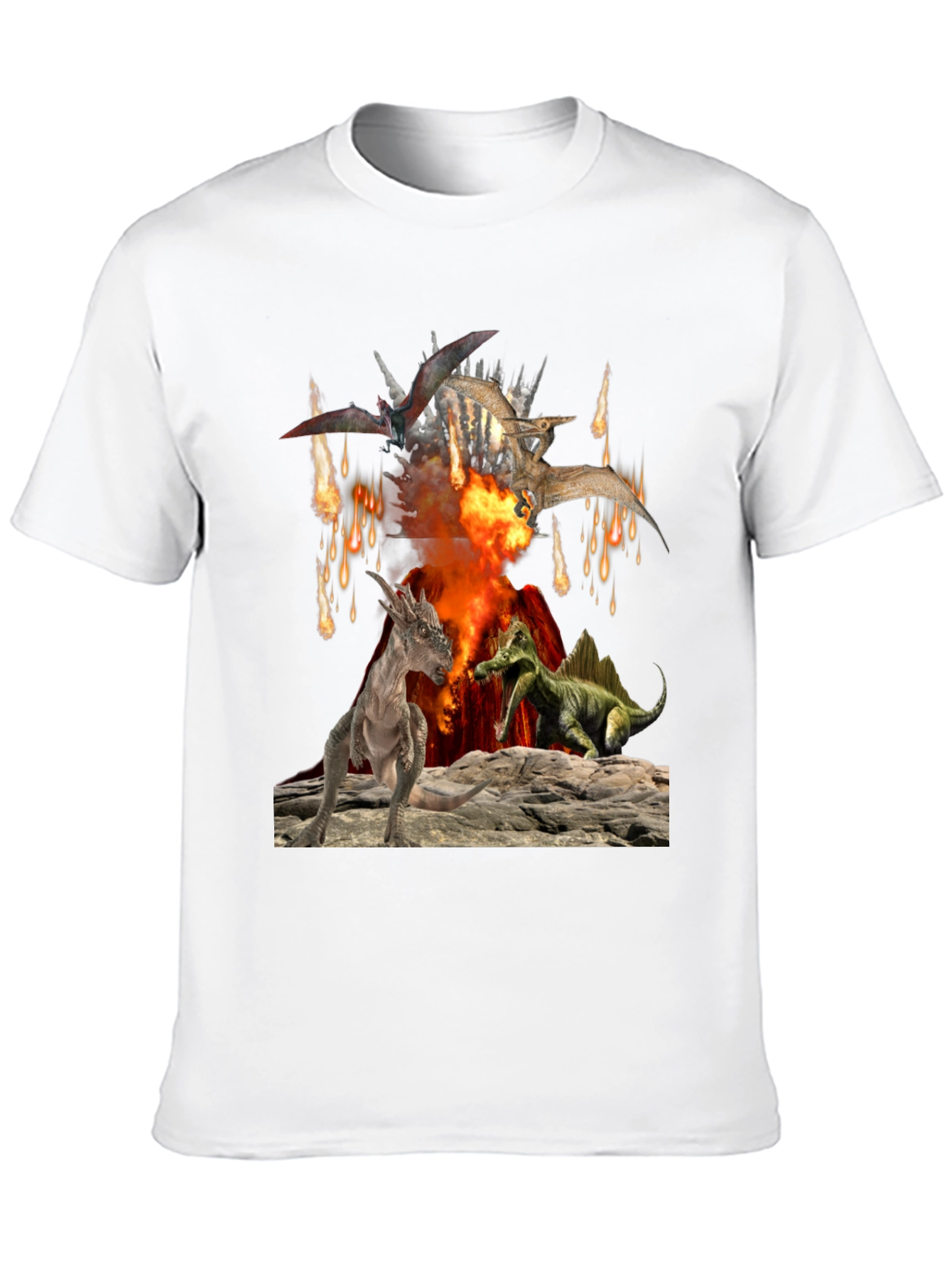 Dinosaur Volcano Mens Graphic T-Shirt