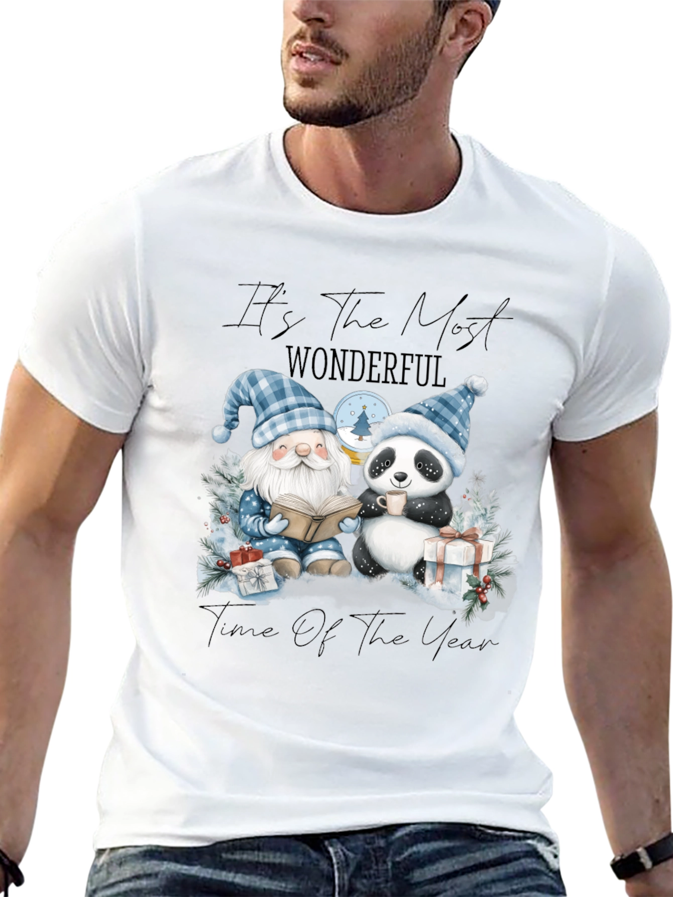 Festive Gnome & Panda Christmas T-Shirt