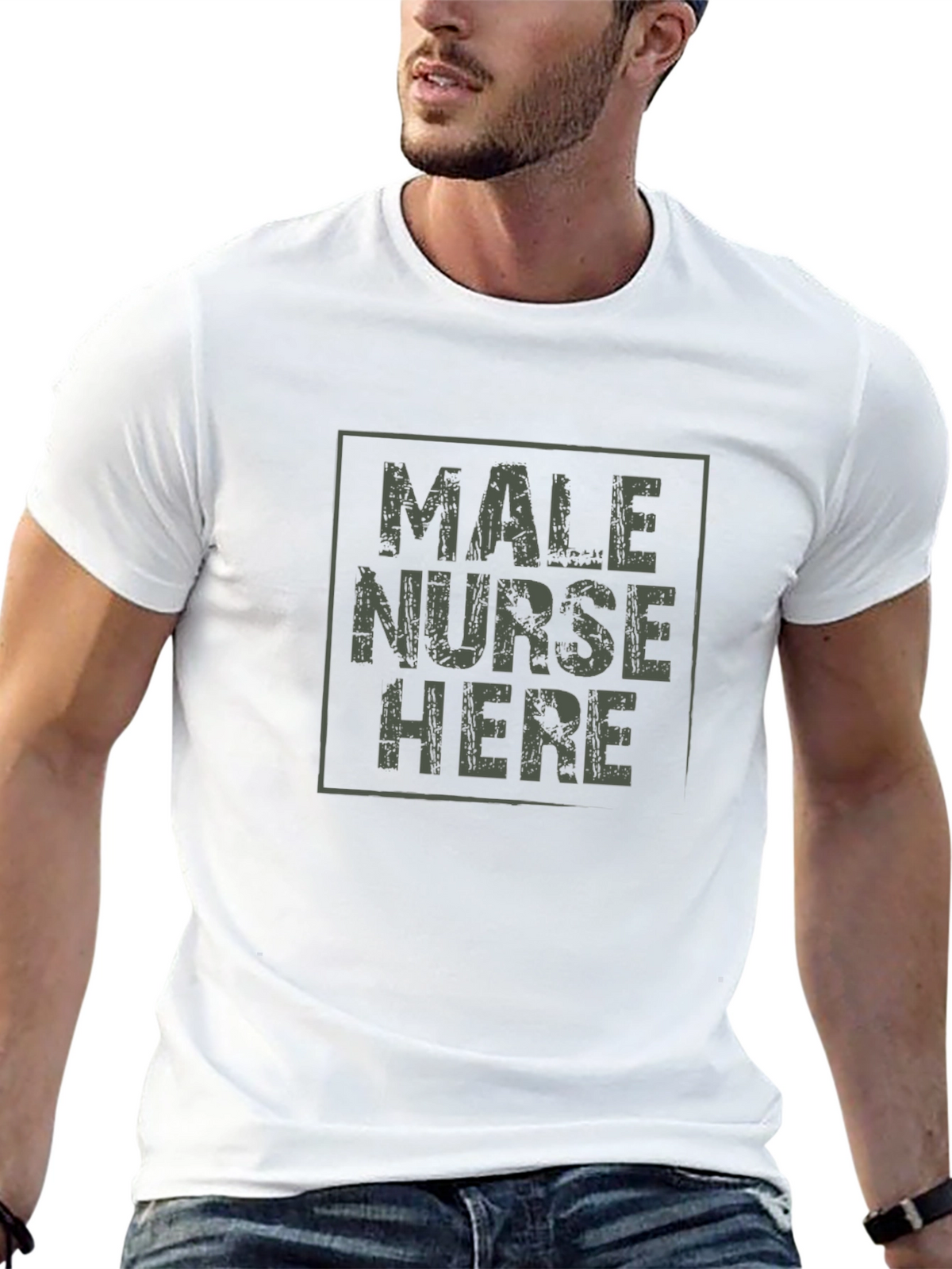Male Nurse Here Black T-Shirt