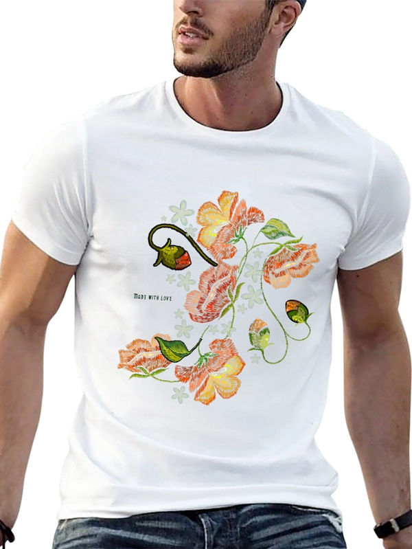 Floral Embroidered Graphic Black T-Shirt